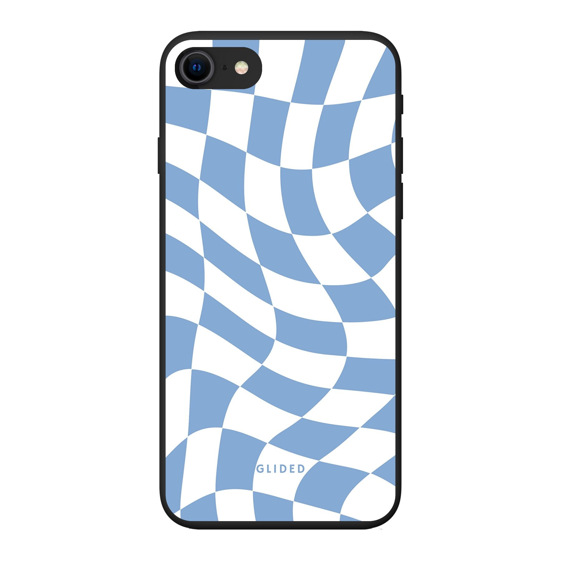 Elegante Blue Chess iPhone 7 Hülle mit Schachbrettmuster in verschiedenen Blautönen, idealer Schutz und stilvolles Design.