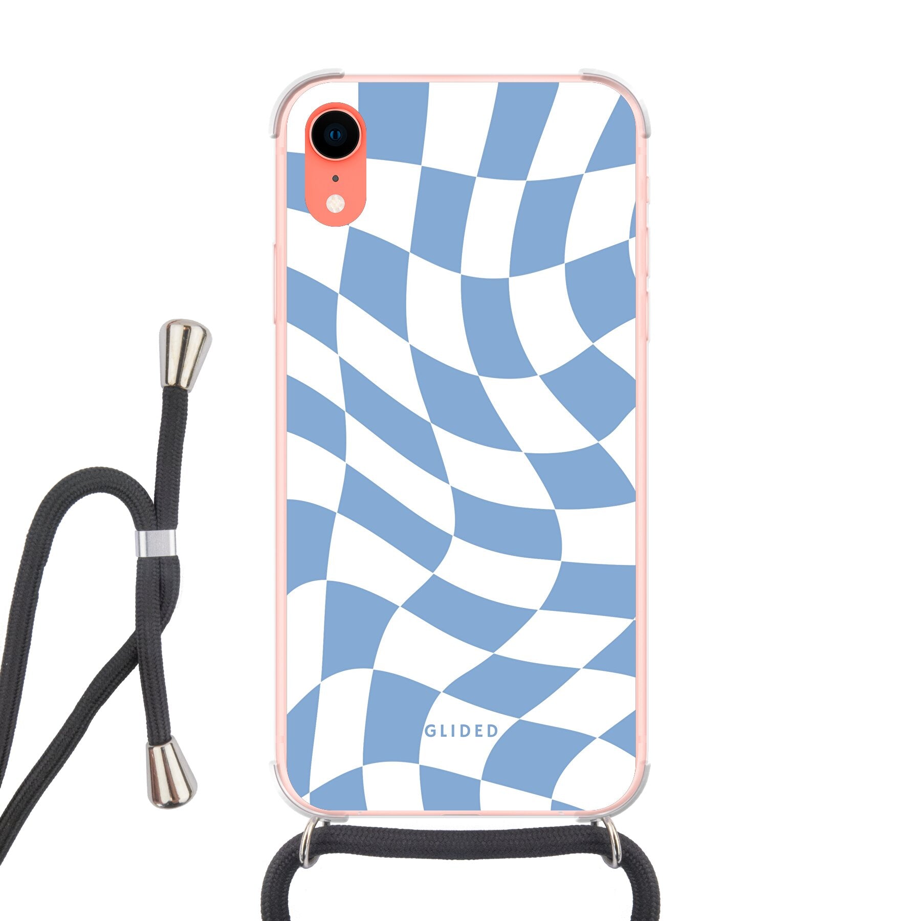 Elegante Blue Chess iPhone XR Handyhülle mit Schachbrettmuster in verschiedenen Blautönen, idealer Schutz und stilvolles Design.