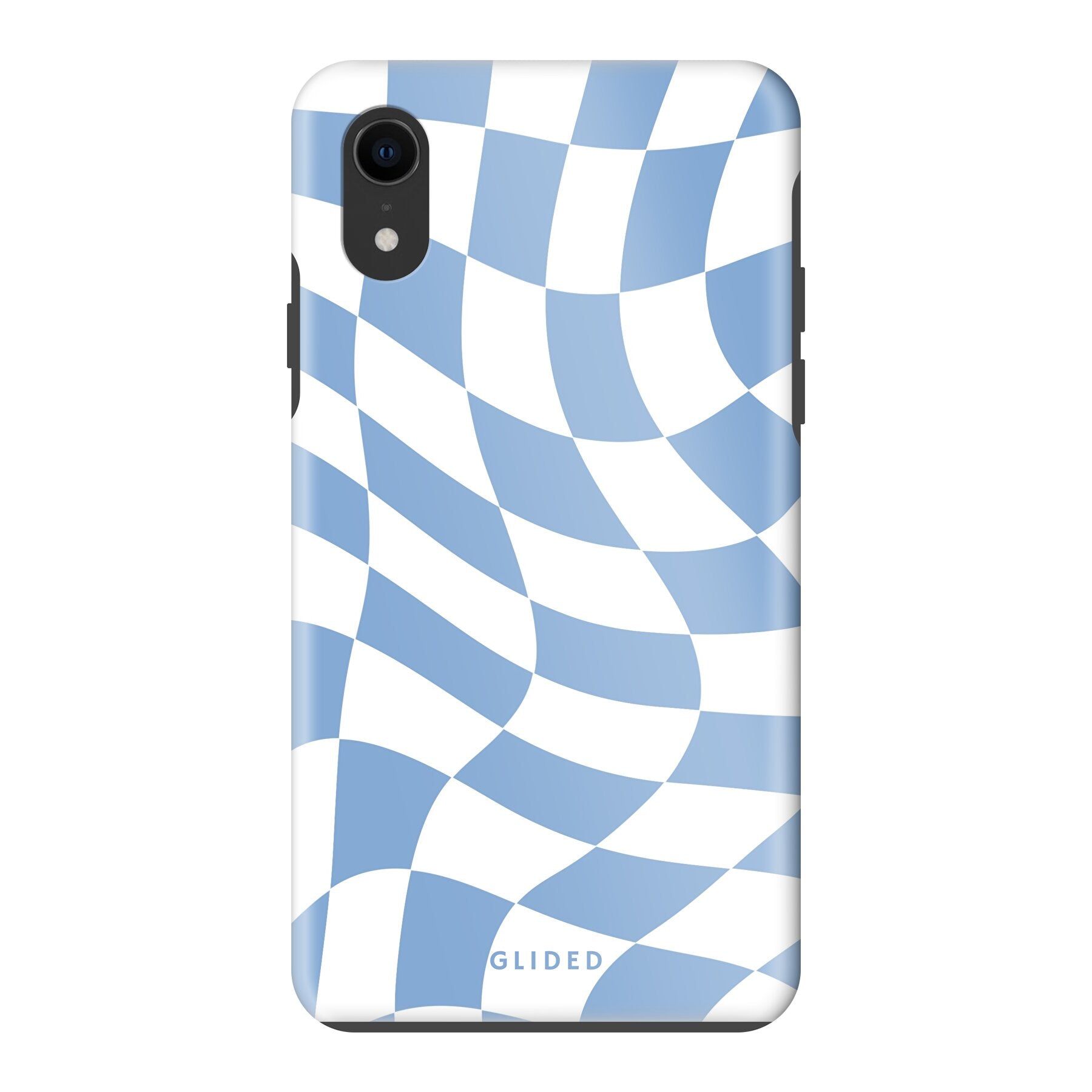 Elegante Blue Chess iPhone XR Handyhülle mit Schachbrettmuster in verschiedenen Blautönen, idealer Schutz und stilvolles Design.