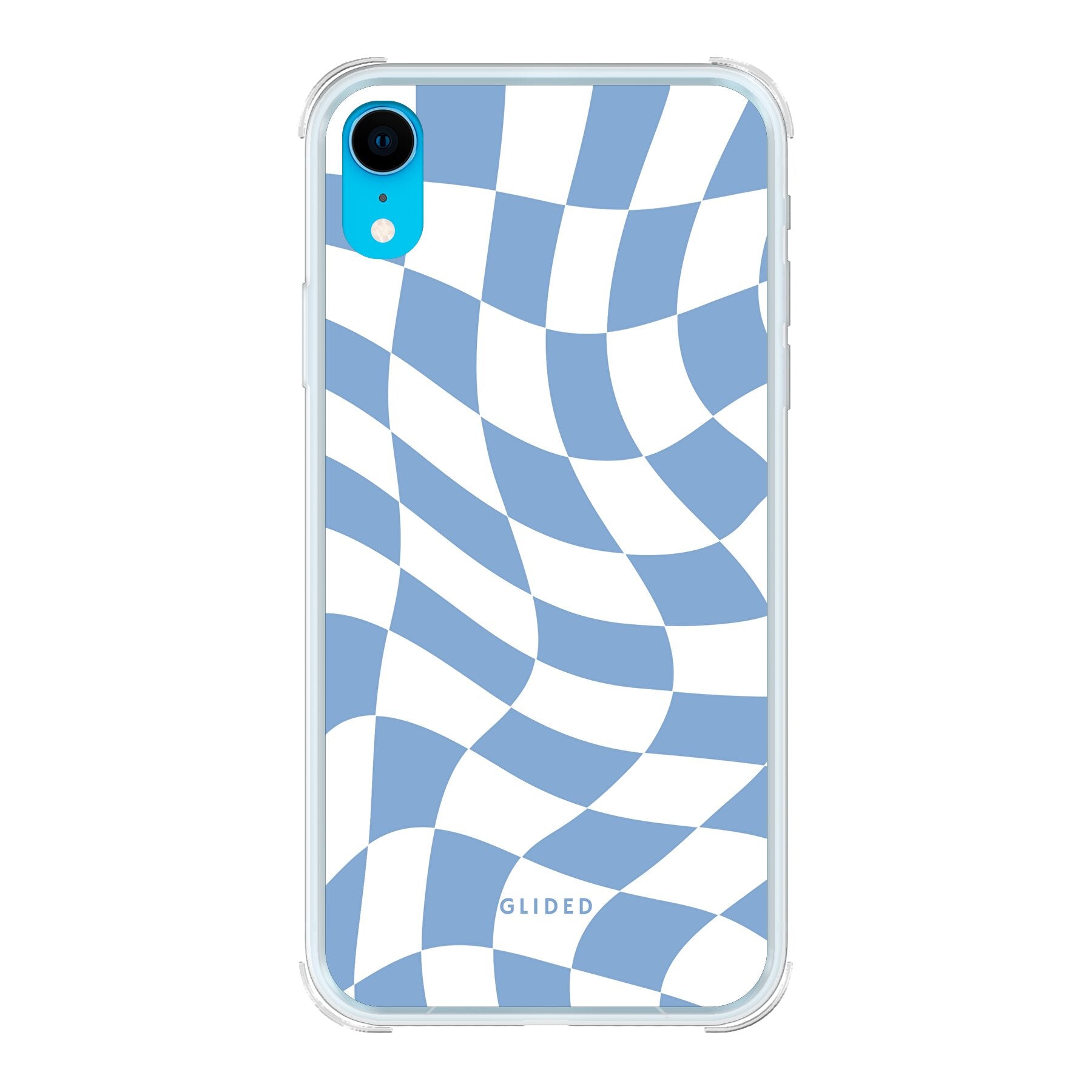 Elegante Blue Chess iPhone XR Handyhülle mit Schachbrettmuster in verschiedenen Blautönen, idealer Schutz und stilvolles Design.