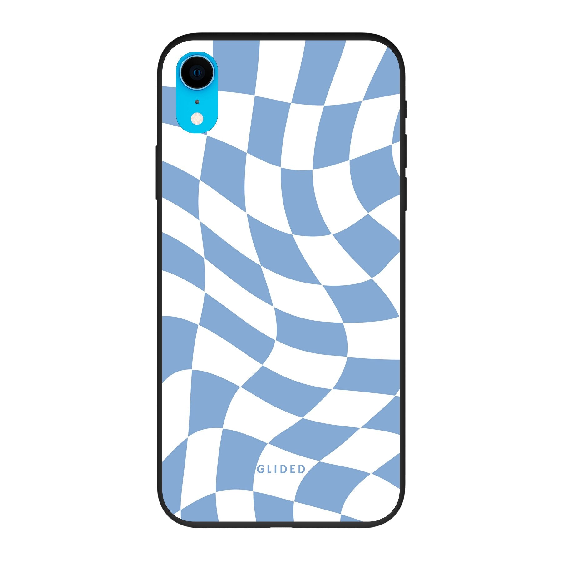 Elegante Blue Chess iPhone XR Handyhülle mit Schachbrettmuster in verschiedenen Blautönen, idealer Schutz und stilvolles Design.