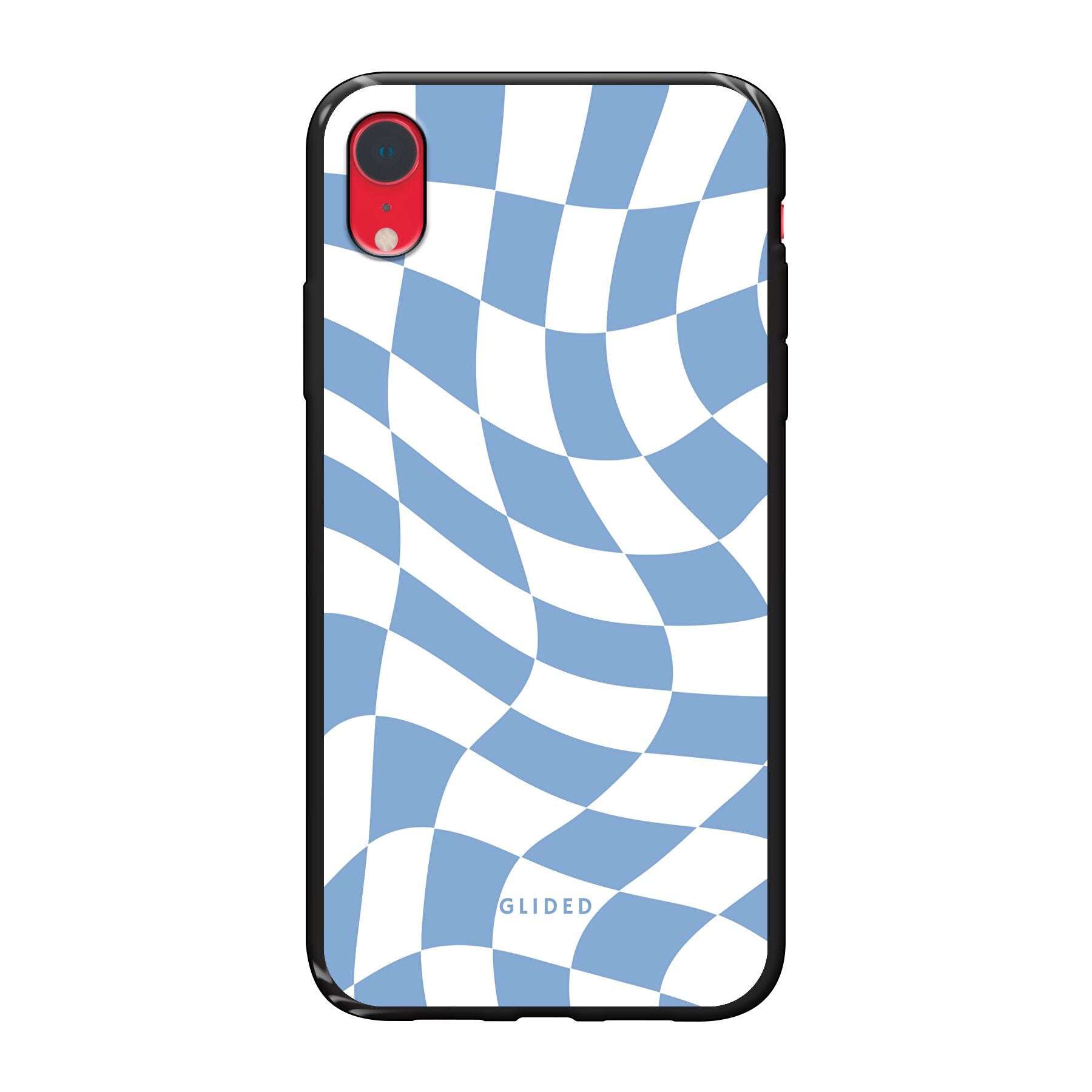 Elegante Blue Chess iPhone XR Handyhülle mit Schachbrettmuster in verschiedenen Blautönen, idealer Schutz und stilvolles Design.