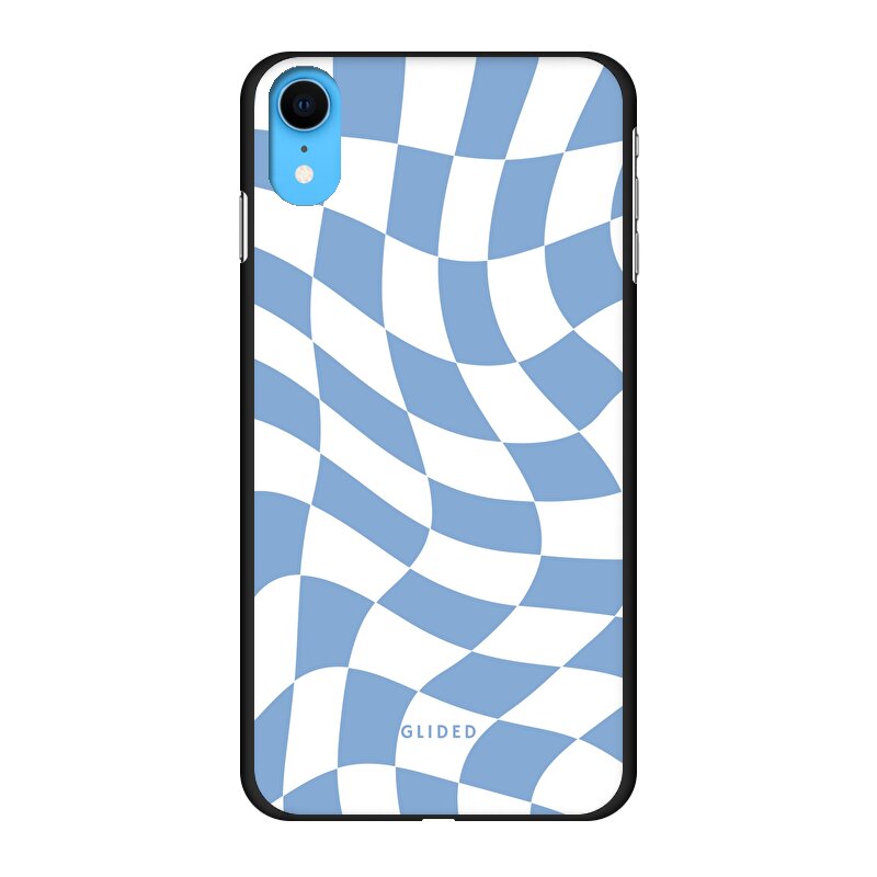 Elegante Blue Chess iPhone XR Handyhülle mit Schachbrettmuster in verschiedenen Blautönen, idealer Schutz und stilvolles Design.