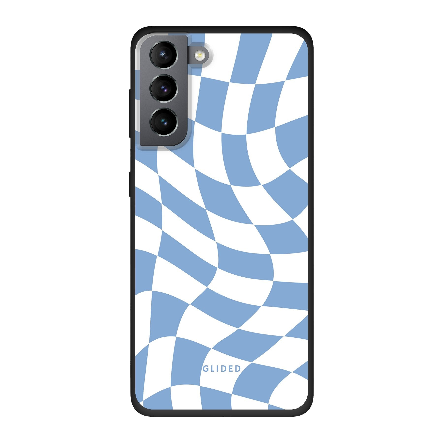 Elegante Blue Chess Handyhülle für Samsung Galaxy S10 mit stilvollem Schachbrettmuster in verschiedenen Blautönen.