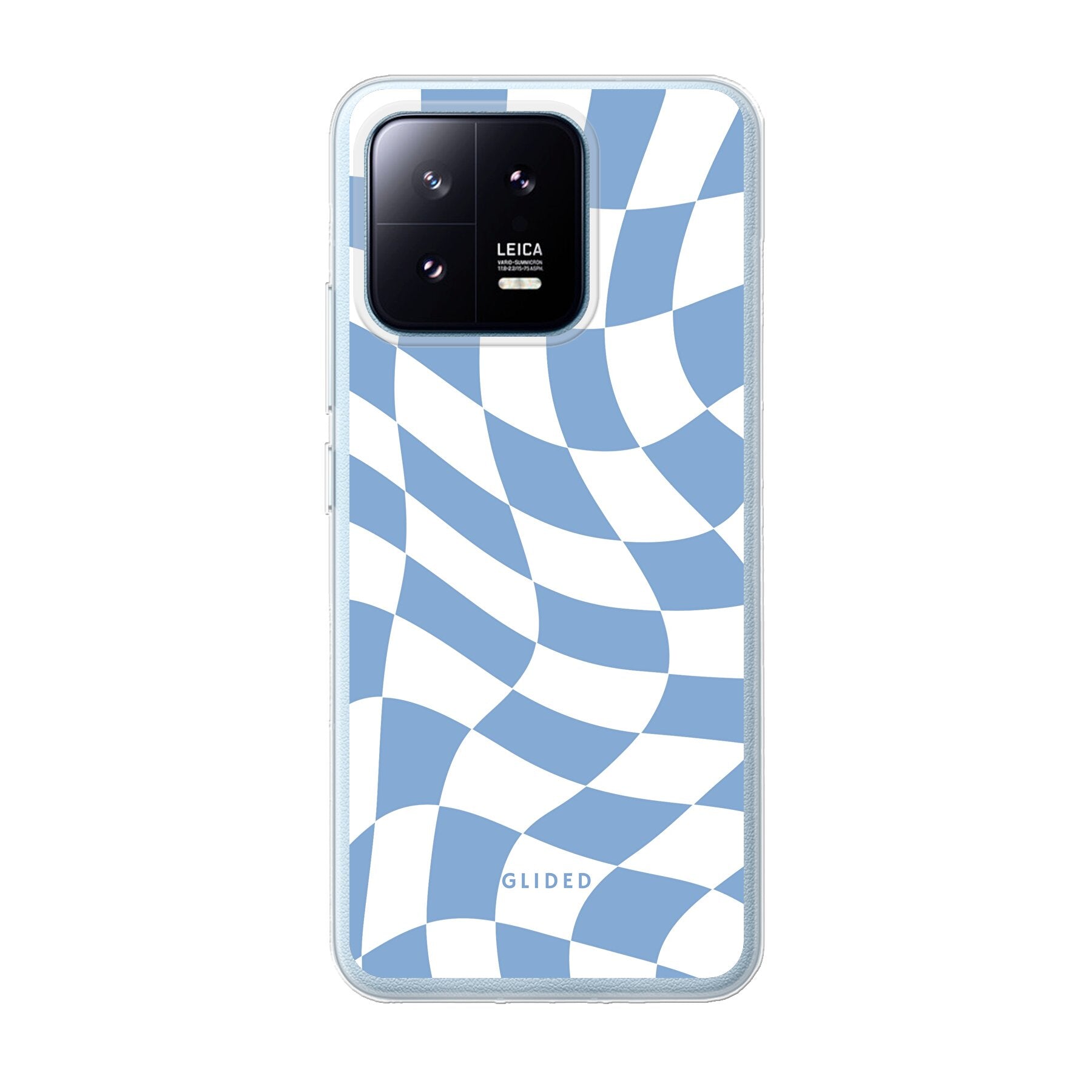 Elegante Blue Chess Handyhülle für Xiaomi 13 Pro mit Schachbrettmuster in verschiedenen Blautönen, bietet stilvollen Schutz.