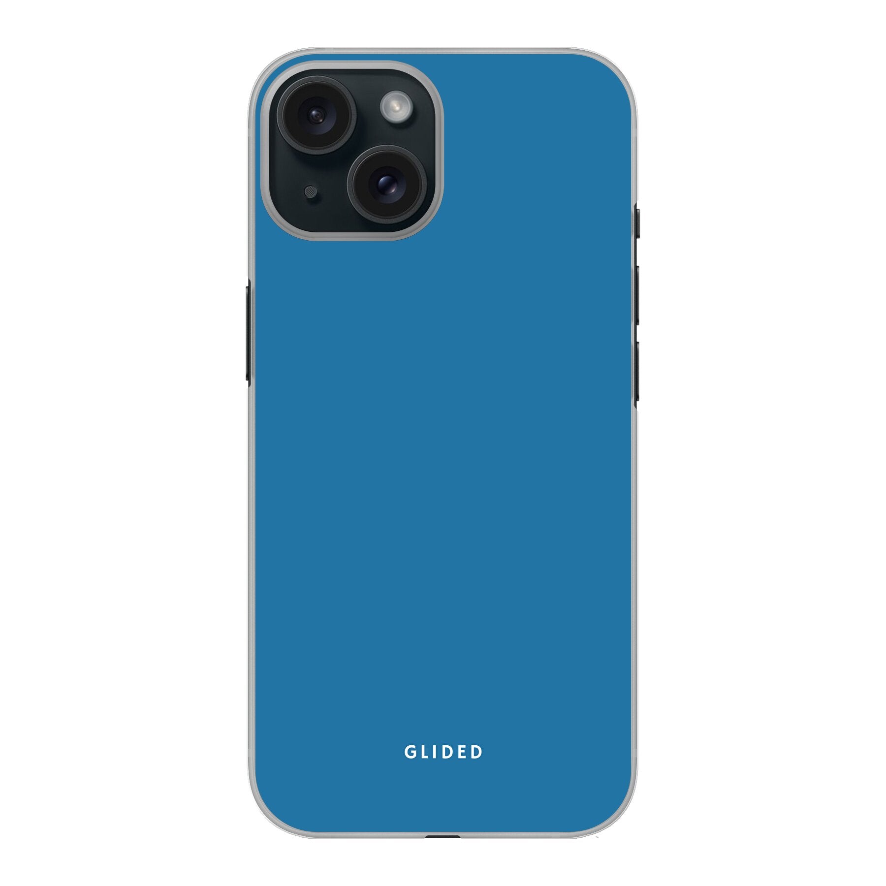 Die Blue Delight Handyhülle für iPhone 15 in einem bezaubernden Blauton, die stilvollen Schutz und elegantes Design vereint.