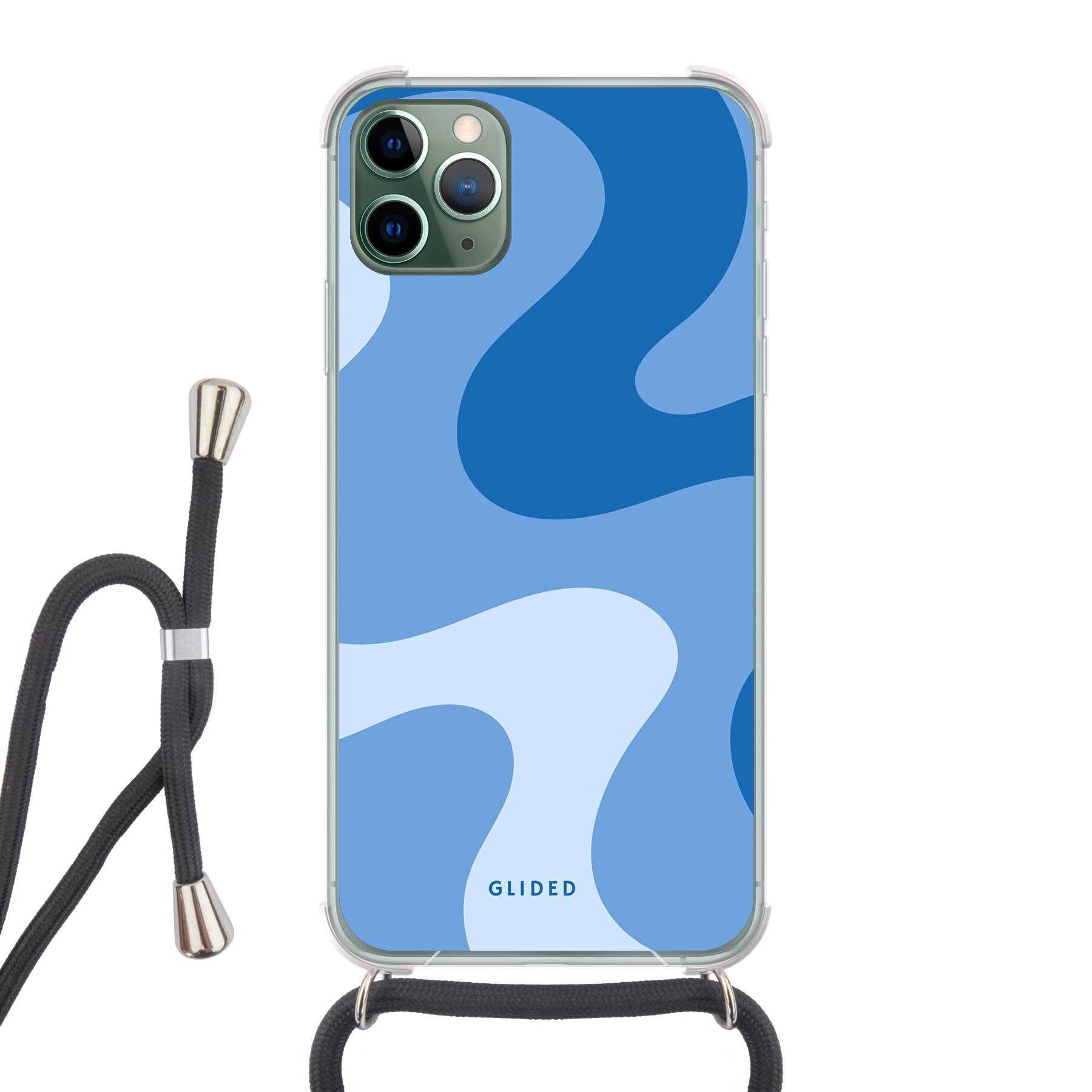 Blue Wave Handyhülle für iPhone 11 Pro Max mit abstraktem blauen Wellenmuster, bietet stilvollen Schutz und dynamisches Design.