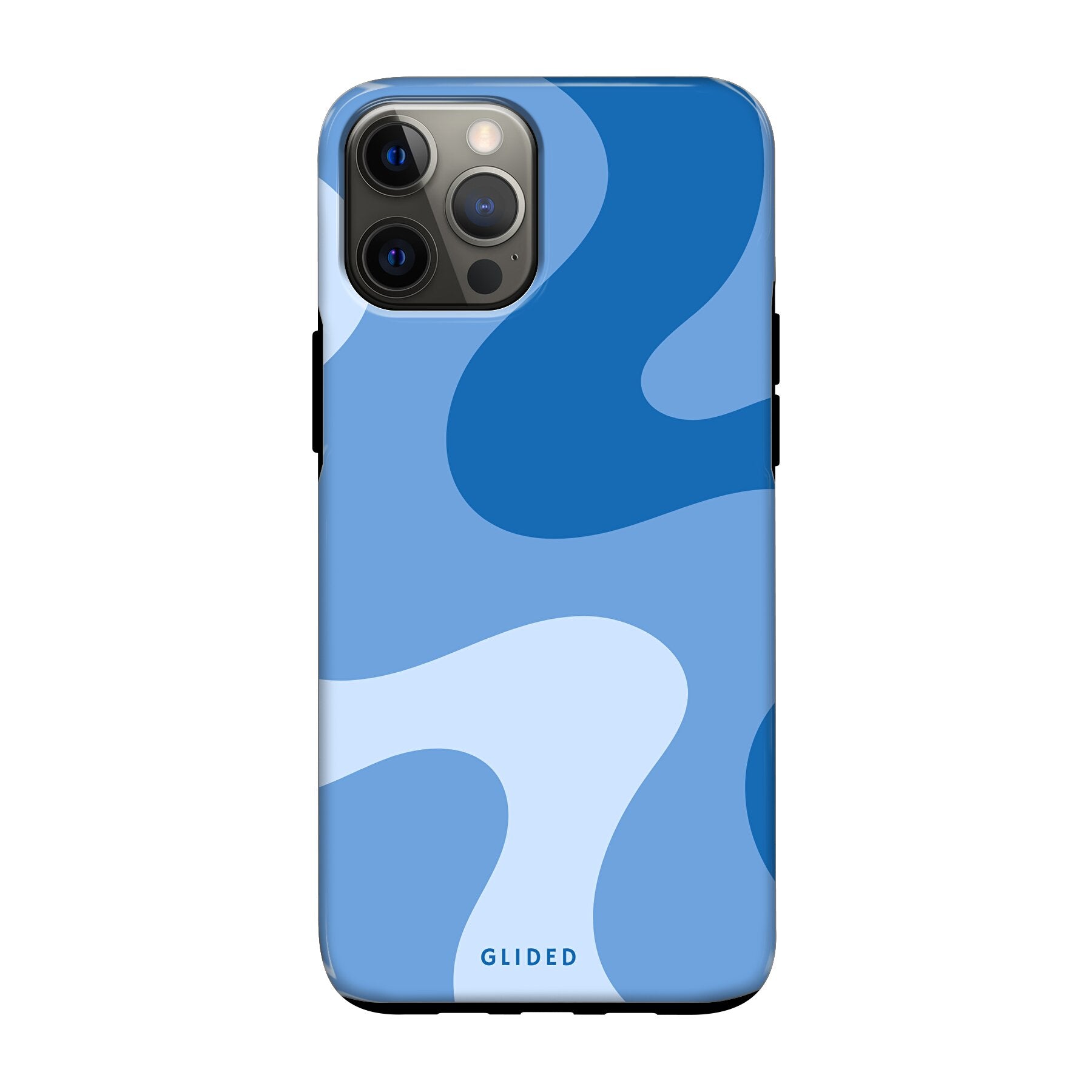 Blue Wave iPhone 12 Pro Handyhülle mit abstraktem blauen Wellen-Design, bietet Schutz und Stil.