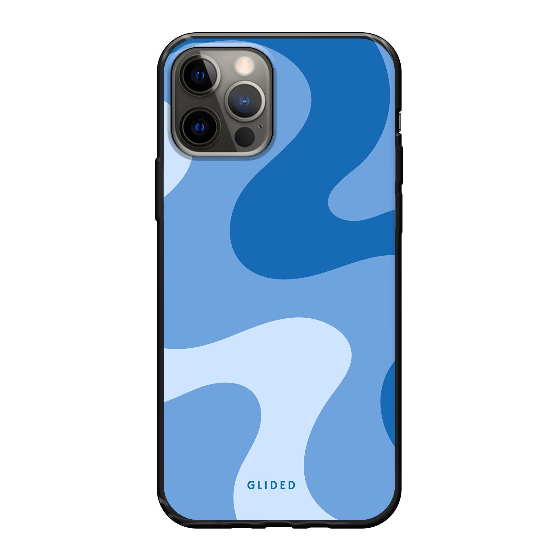 Blue Wave iPhone 12 Pro Handyhülle mit abstraktem blauen Wellen-Design, bietet Schutz und Stil.