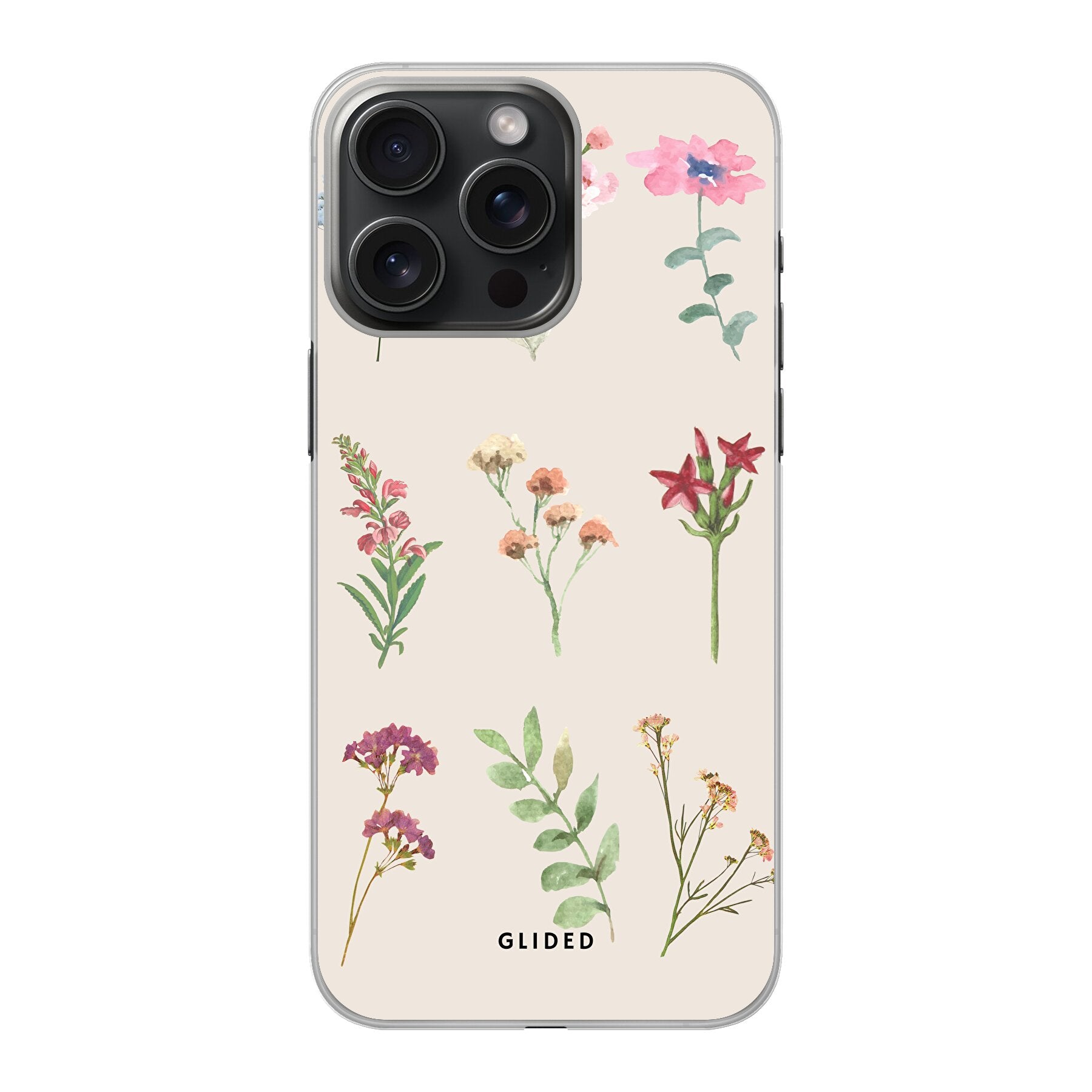 Botanical Garden Handyhülle für iPhone 15 Pro Max mit lebendigen Blumenmotiven und elegantem Design.