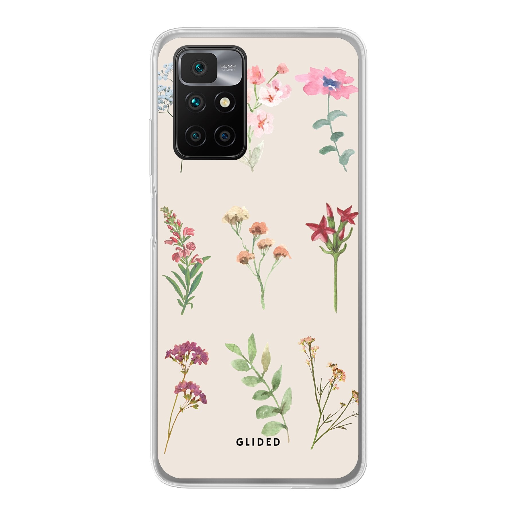 Xiaomi Redmi 10 Handyhülle mit lebendigen Blumenmotiven im Botanical Garden Design, idealer Schutz und stilvolles Accessoire.