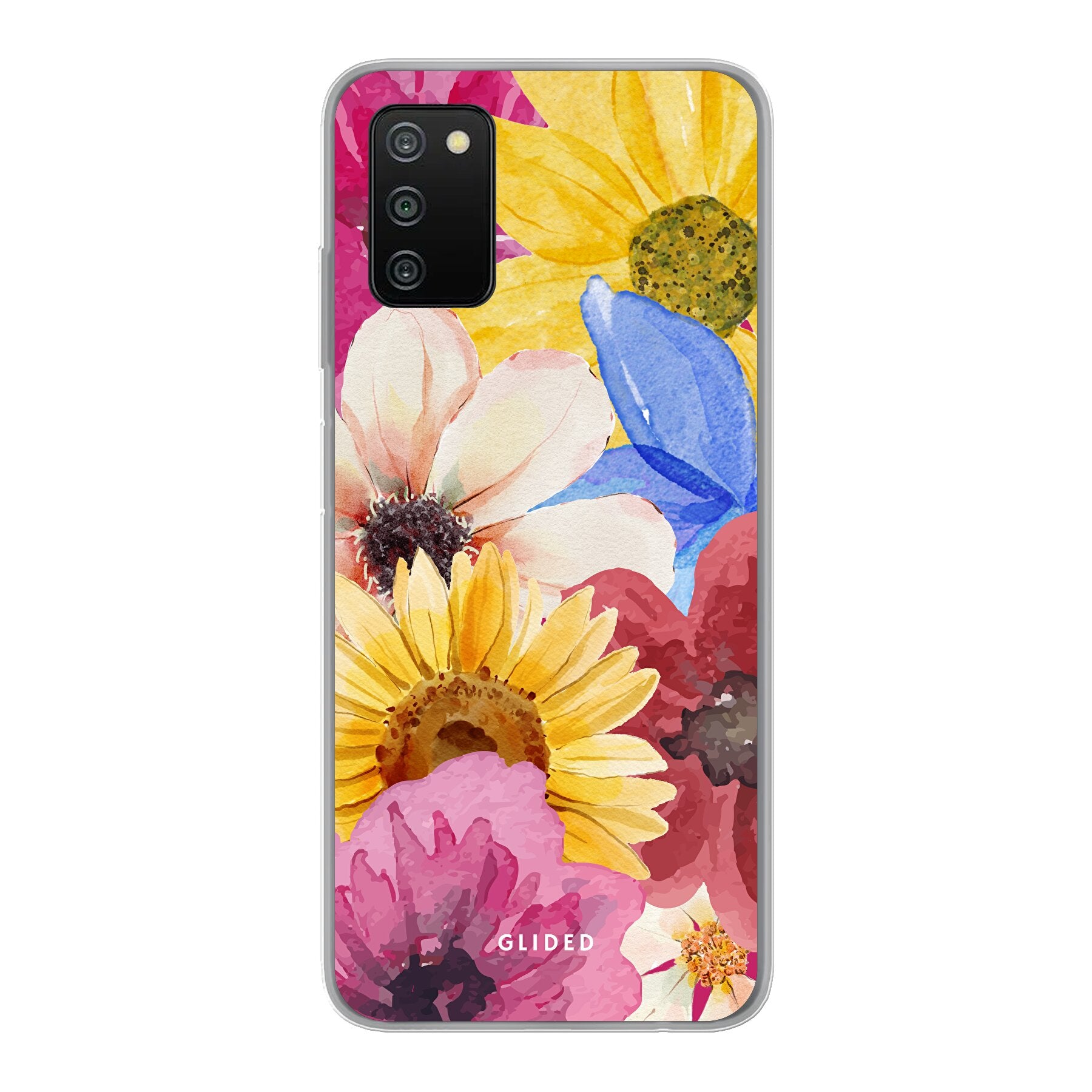 Bouquet Handyhülle für Samsung Galaxy A03s mit lebendigen Blumenmotiven, die Eleganz und Schutz vereint.