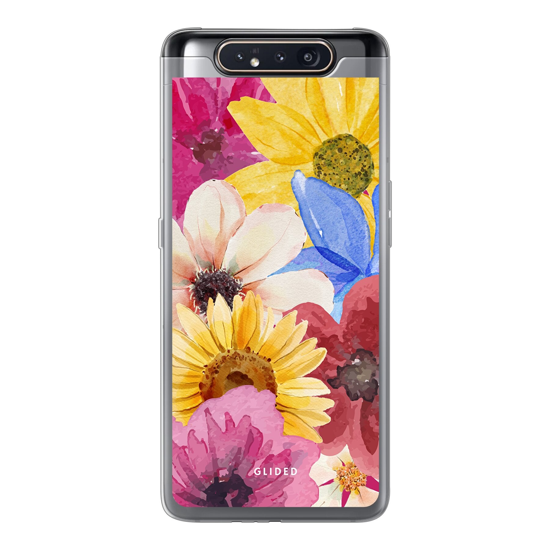 Bouquet Handyhülle für Samsung Galaxy A80 mit floralen Designs, die lebendige Farben und zarte Blütenblätter zeigt.