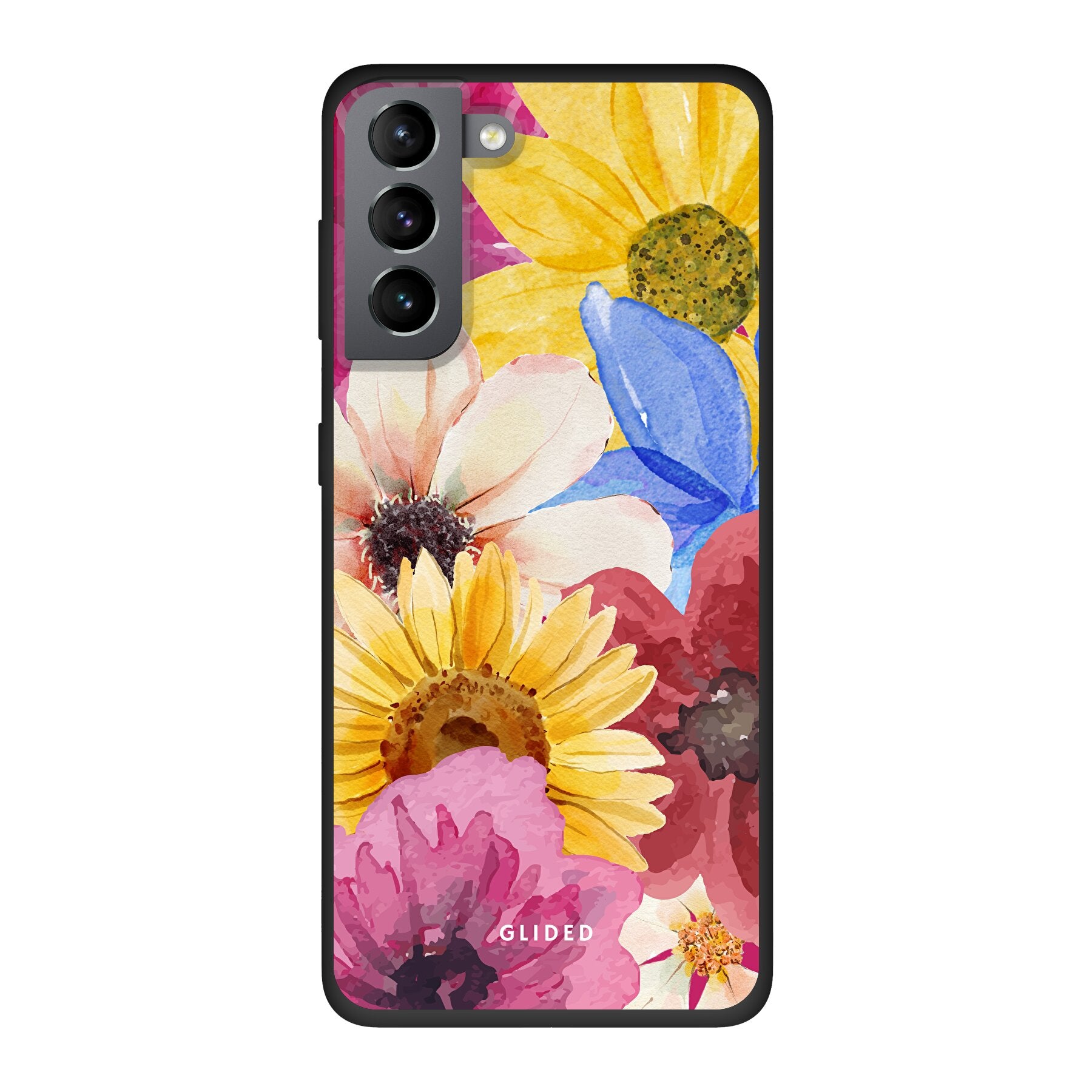 Bouquet Handyhülle für Samsung Galaxy S21 5G mit floralen Designs in lebhaften Farben, die stilvollen Schutz bietet.