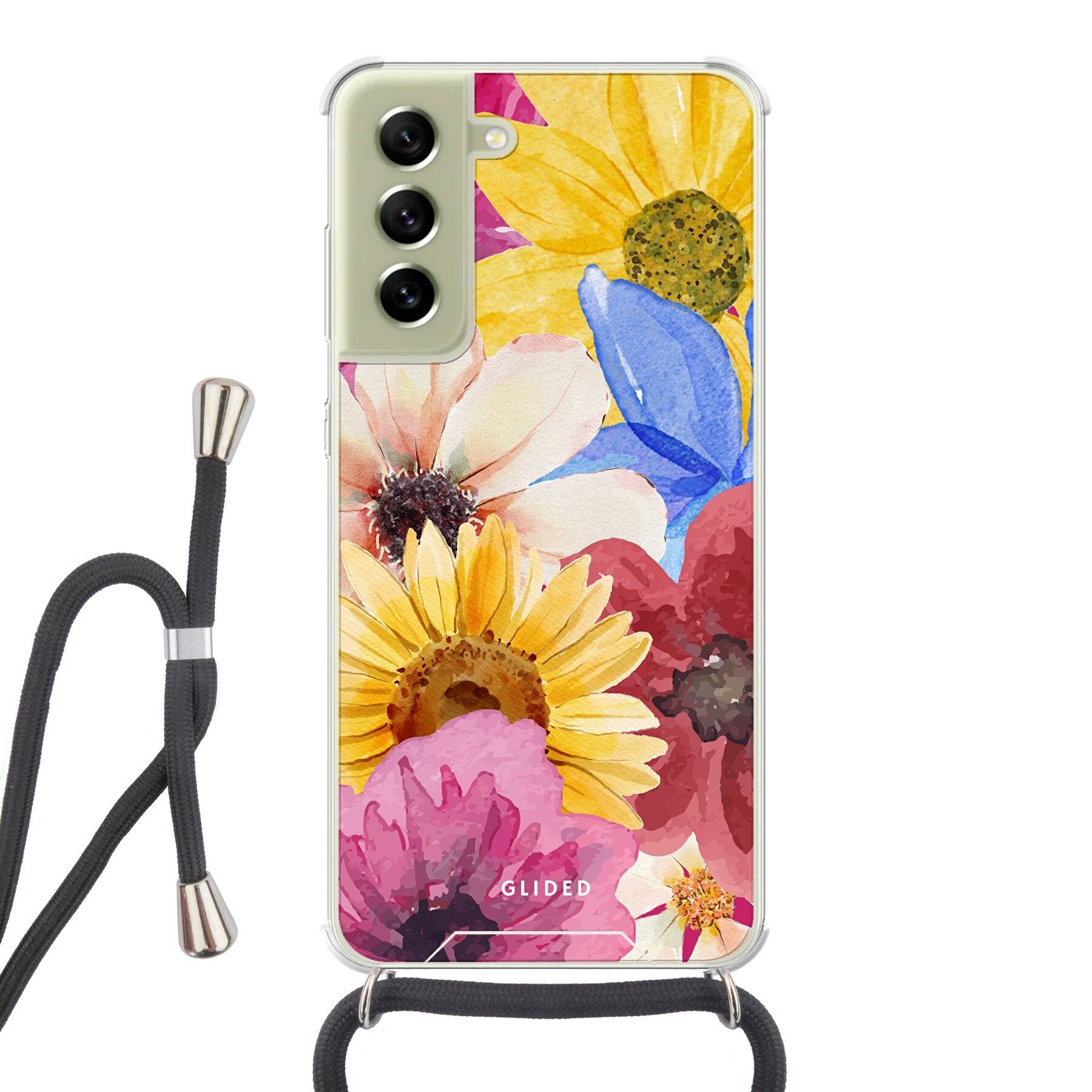 Bouquet Handyhülle für Samsung Galaxy S21 FE mit floralen Designs, die lebendige Blumen und elegante Farben zeigt.