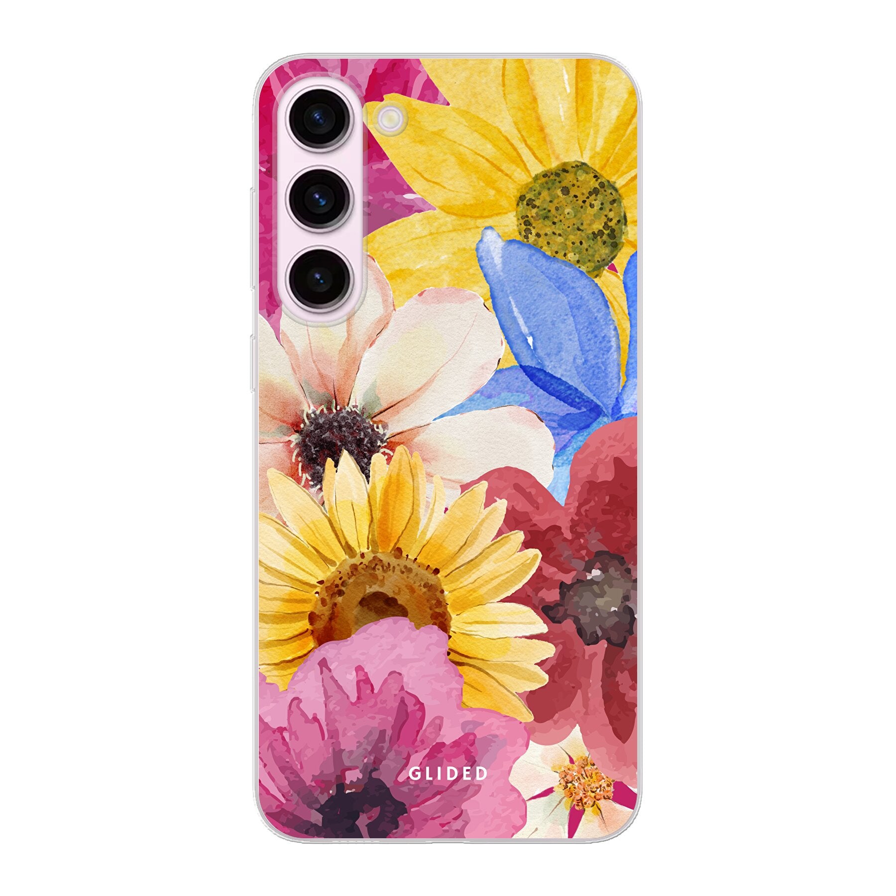 Bouquet Handyhülle für Samsung Galaxy S23 Plus mit floralen Designs in lebendigen Farben, bietet stilvollen Schutz und Eleganz.