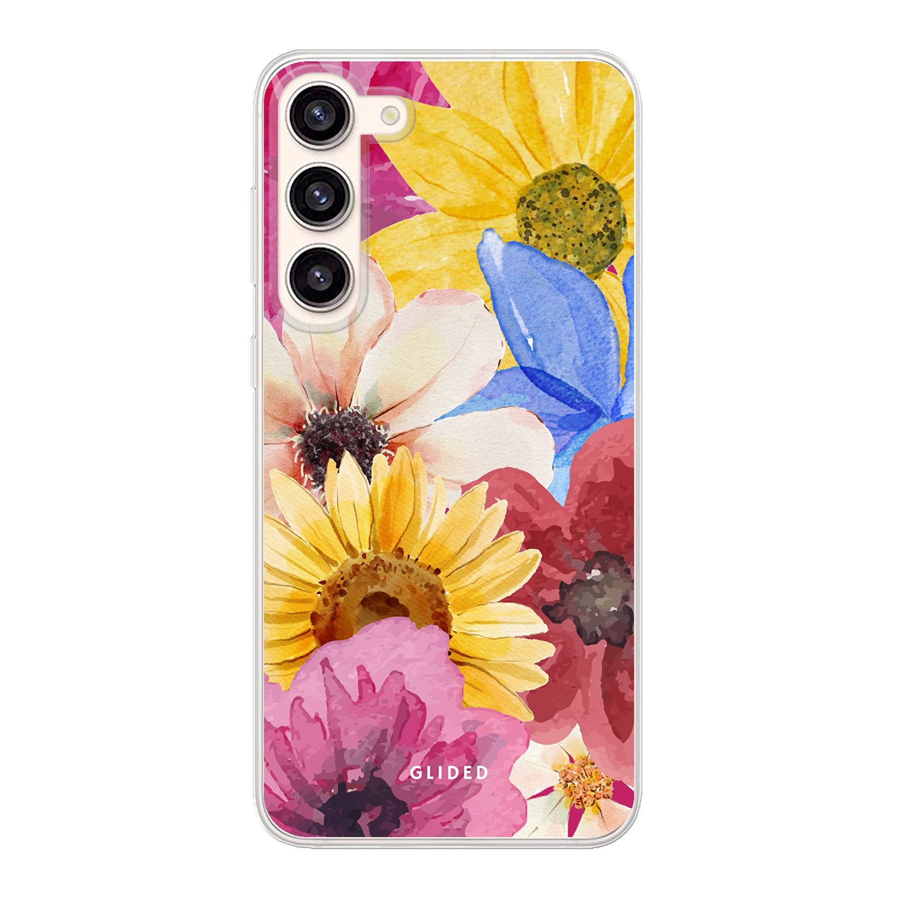 Bouquet Handyhülle für Samsung Galaxy S23 Plus mit floralen Designs in lebendigen Farben, bietet stilvollen Schutz und Eleganz.