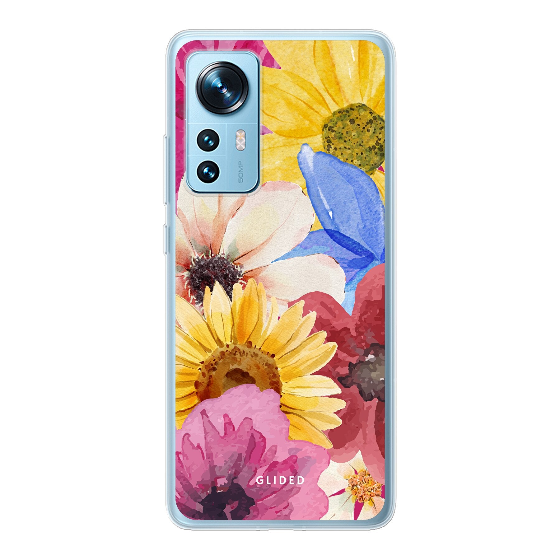 Bouquet Xiaomi 12 Handyhülle mit floralen Designs, die lebendige Farben und zarte Blüten zeigt.