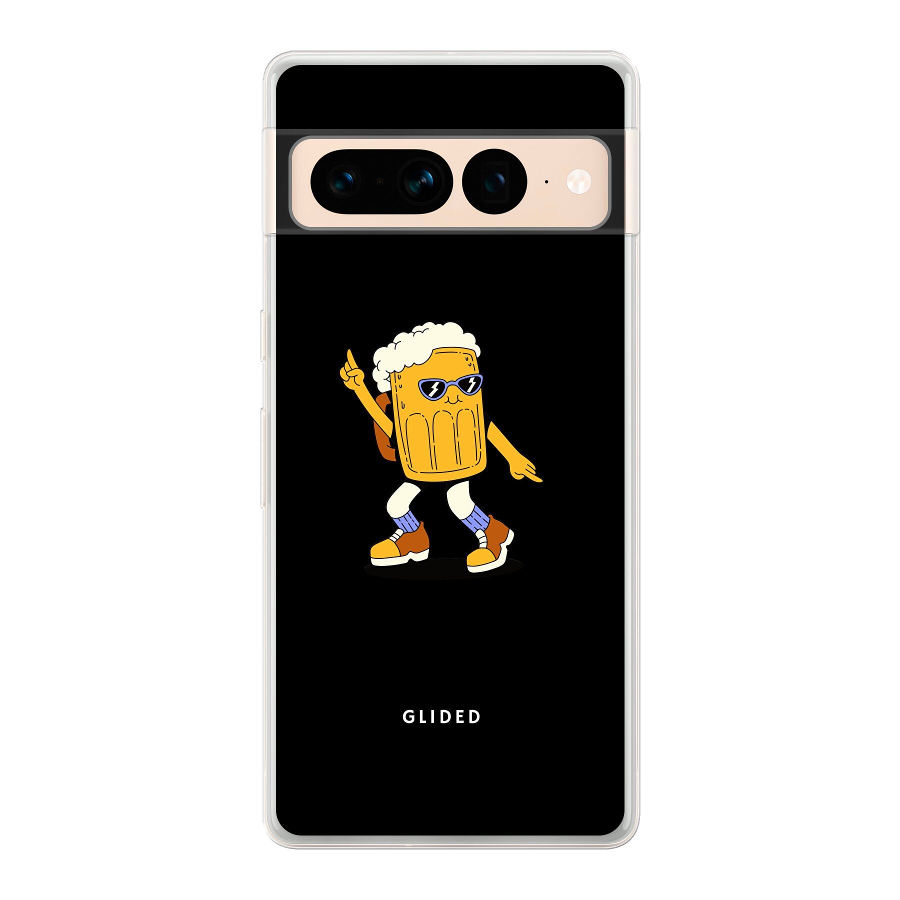 Brew Dance Handyhülle für Google Pixel 7 Pro mit einem fröhlichen tanzenden Bier-Design auf lebhaftem Hintergrund.