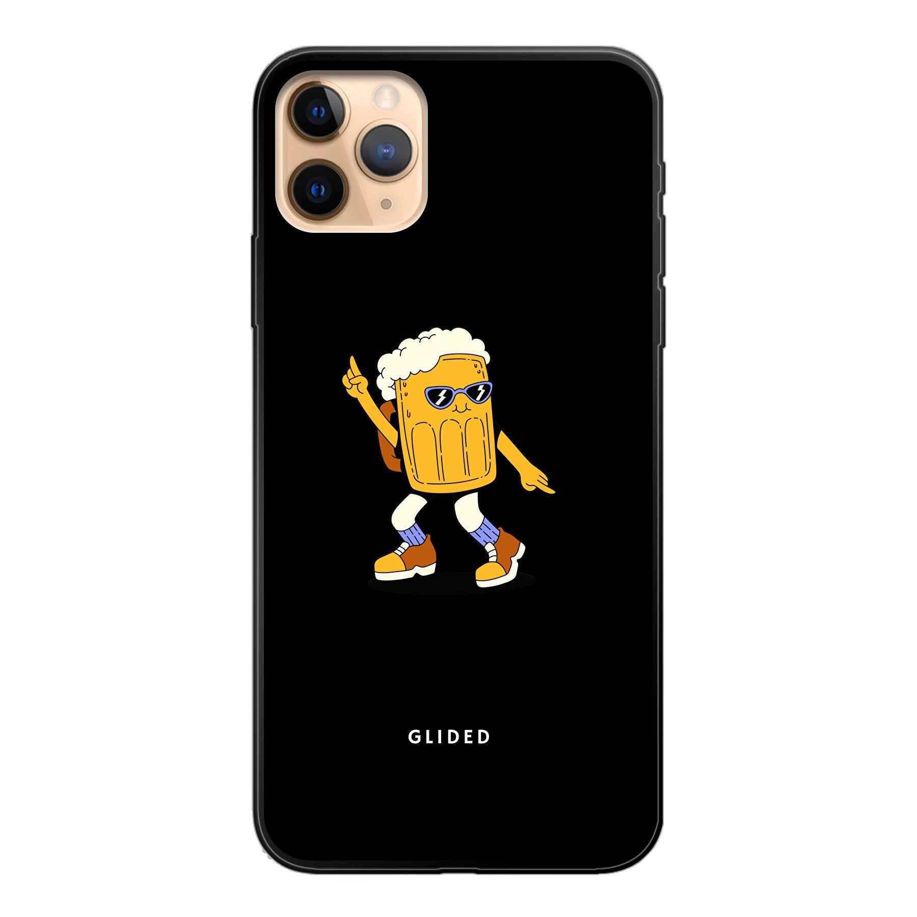 Brew Dance Handyhülle für iPhone 11 Pro Max mit einem fröhlichen tanzenden Bier-Design auf buntem Hintergrund.