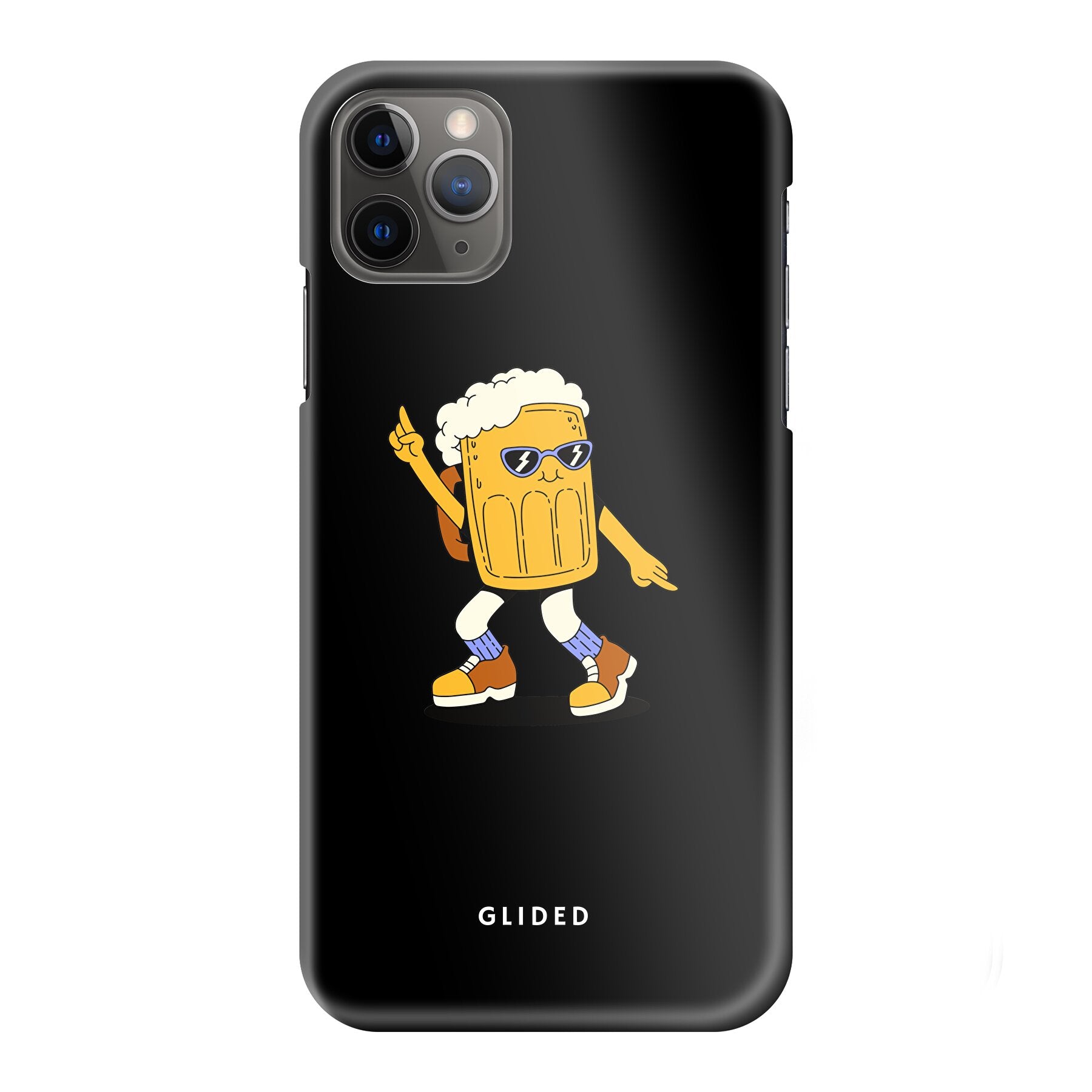 Brew Dance Handyhülle für iPhone 11 Pro Max mit einem fröhlichen tanzenden Bier-Design auf buntem Hintergrund.