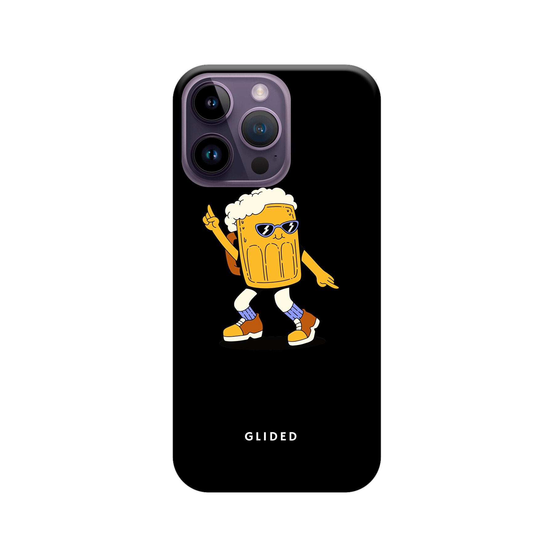 Brew Dance Handyhülle für iPhone 15 Pro Max mit lebhaftem tanzendem Bierdesign auf buntem Hintergrund.