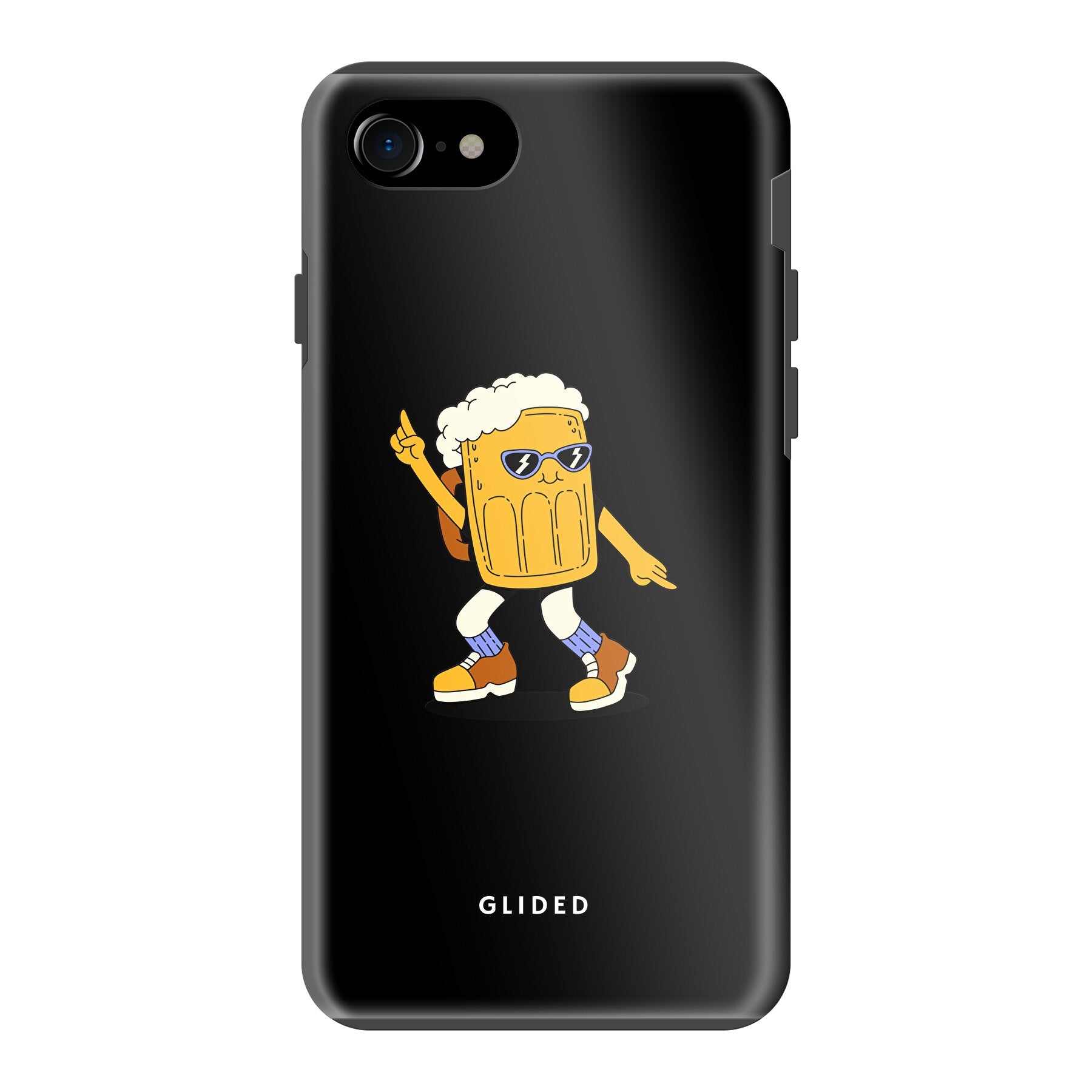 Brew Dance iPhone 8 Handyhülle mit fröhlichem Bierdesign auf lebhaftem Hintergrund, ideal für Bierliebhaber.