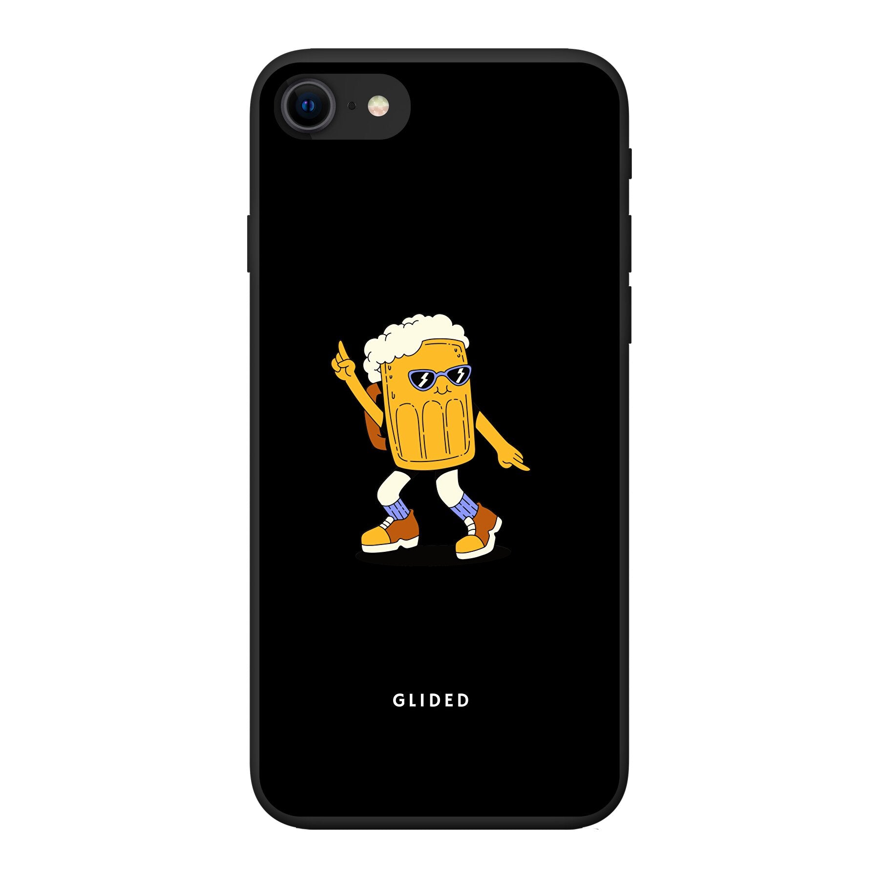 Brew Dance iPhone 8 Handyhülle mit fröhlichem Bierdesign auf lebhaftem Hintergrund, ideal für Bierliebhaber.