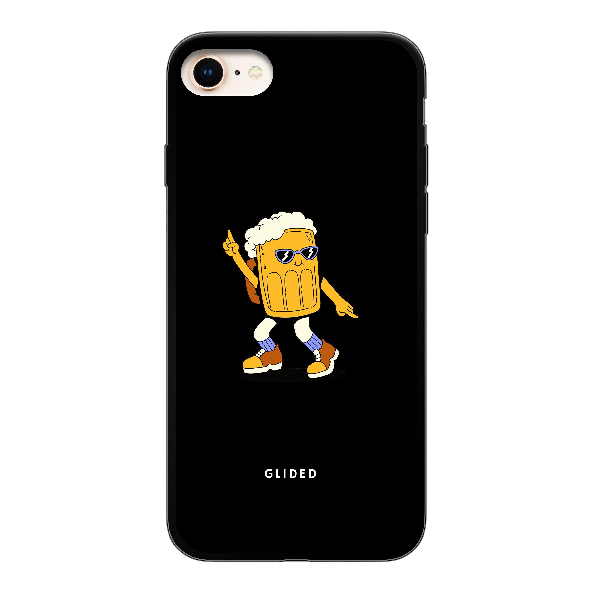 Brew Dance iPhone 8 Handyhülle mit fröhlichem Bierdesign auf lebhaftem Hintergrund, ideal für Bierliebhaber.