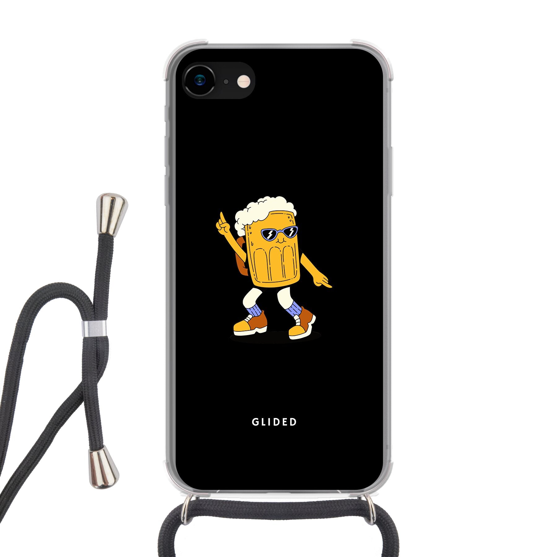 Brew Dance iPhone 8 Handyhülle mit fröhlichem Bierdesign auf lebhaftem Hintergrund, ideal für Bierliebhaber.