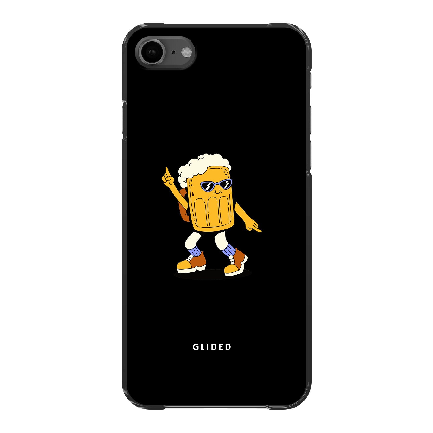 Brew Dance iPhone 8 Handyhülle mit fröhlichem Bierdesign auf lebhaftem Hintergrund, ideal für Bierliebhaber.