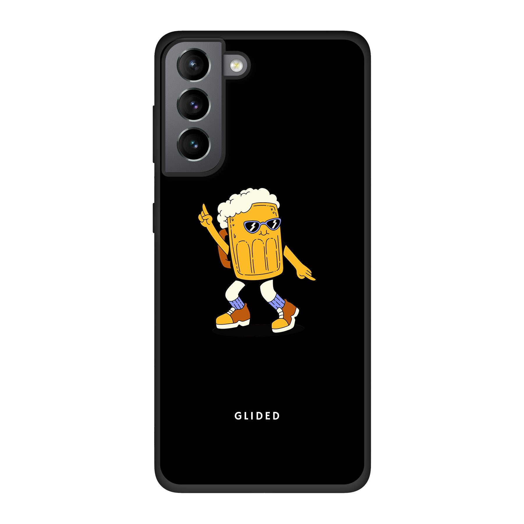 Brew Dance Handyhülle für Samsung Galaxy S21 5G mit einem fröhlichen tanzenden Bier-Design auf lebhaftem Hintergrund.