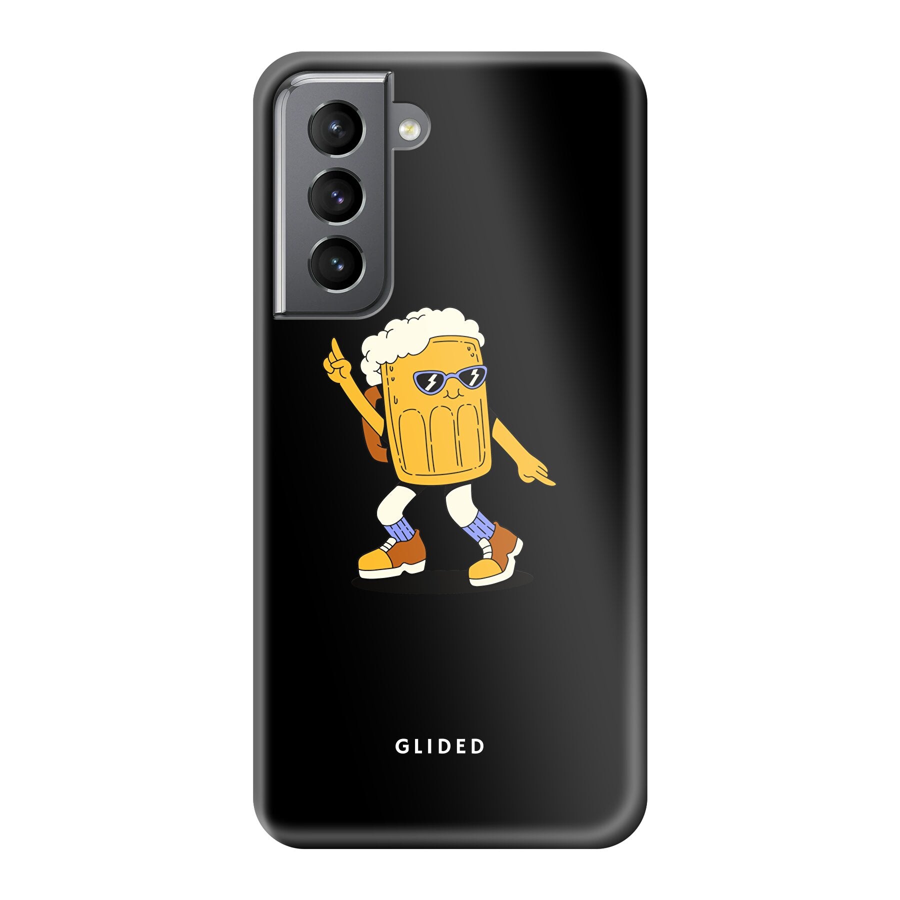 Brew Dance Handyhülle für Samsung Galaxy S21 5G mit einem fröhlichen tanzenden Bier-Design auf lebhaftem Hintergrund.