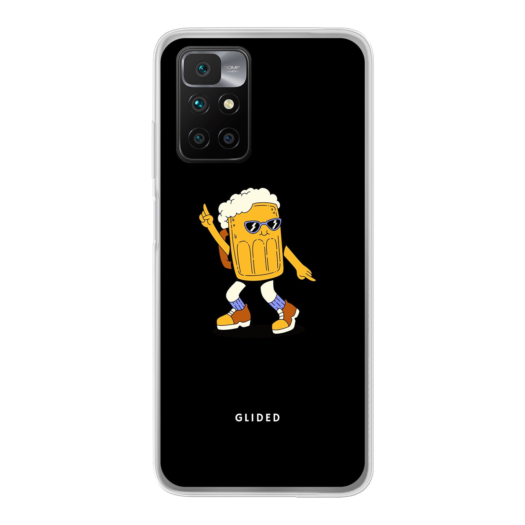 Brew Dance Handyhülle für Xiaomi Redmi 10 mit fröhlichem tanzendem Bierdesign auf lebhaftem Hintergrund.