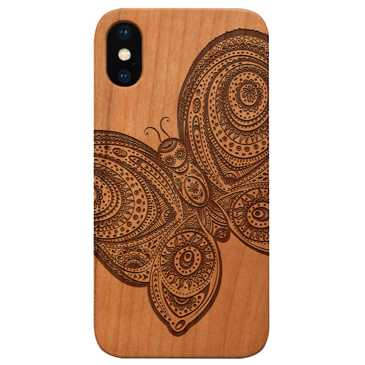 Butterfly 3 - Engraved wooden phone case showcasing unique laser-engraved design and durable construction.