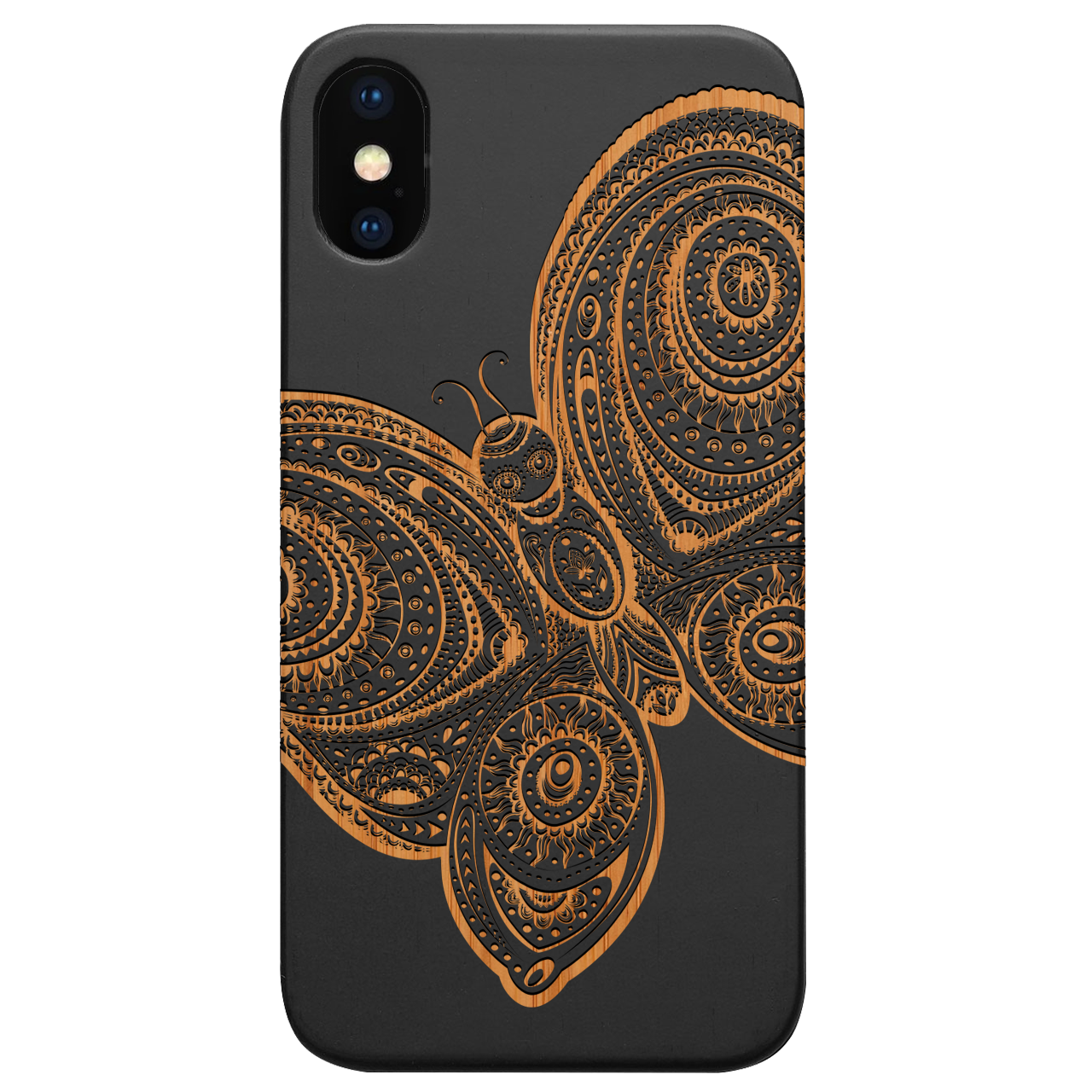 Butterfly 3 - Engraved wooden phone case showcasing unique laser-engraved design and durable construction.