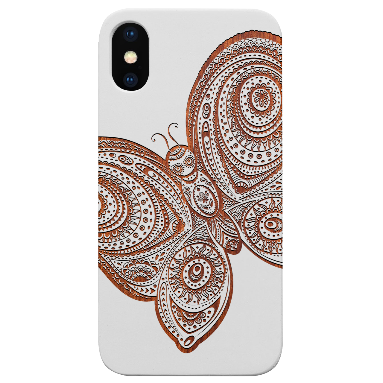 Butterfly 3 - Engraved wooden phone case showcasing unique laser-engraved design and durable construction.