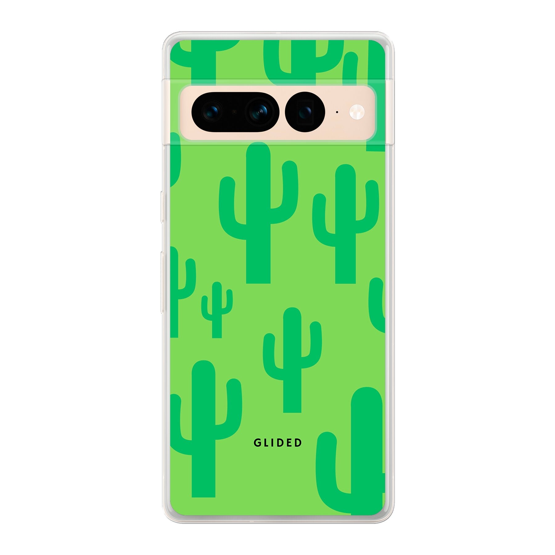 Cactus Spikes Handyhülle für Google Pixel 7 Pro mit lebendigem Kaktusdesign auf grünem Hintergrund, idealer Schutz und Stil.