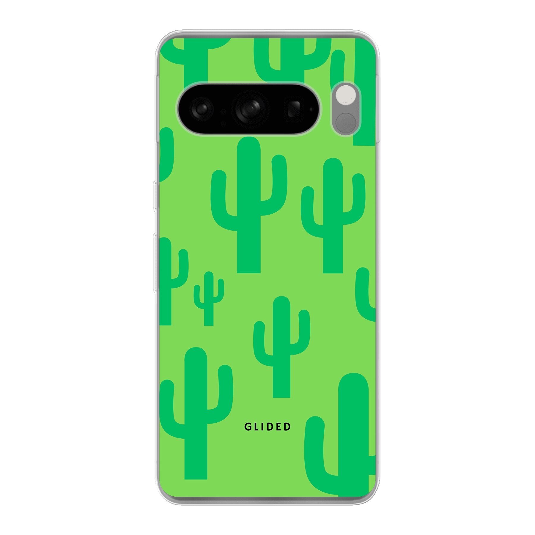 Cactus Spikes Handyhülle für Google Pixel 8 Pro mit lebendigem Kaktusdesign auf grünem Hintergrund, idealer Schutz und Stil.