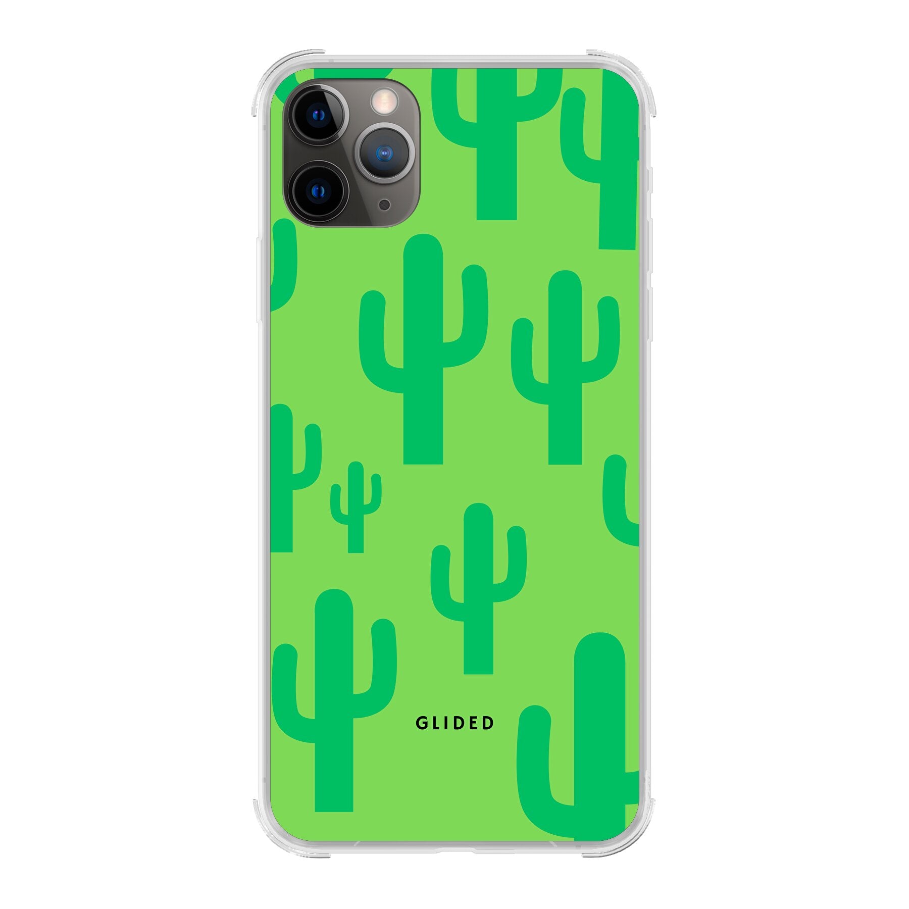 Cactus Spikes Handyhülle für iPhone 11 Pro Max mit lebendigem Kaktusdesign auf grünem Hintergrund.