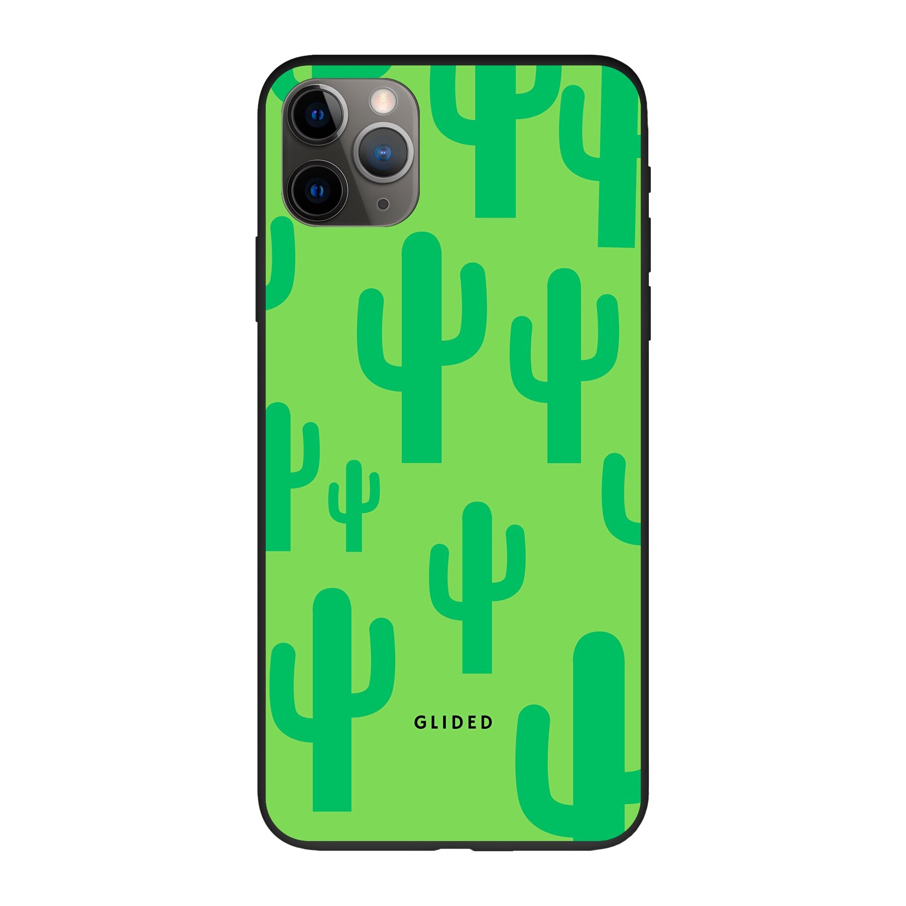 Cactus Spikes Handyhülle für iPhone 11 Pro Max mit lebendigem Kaktusdesign auf grünem Hintergrund.