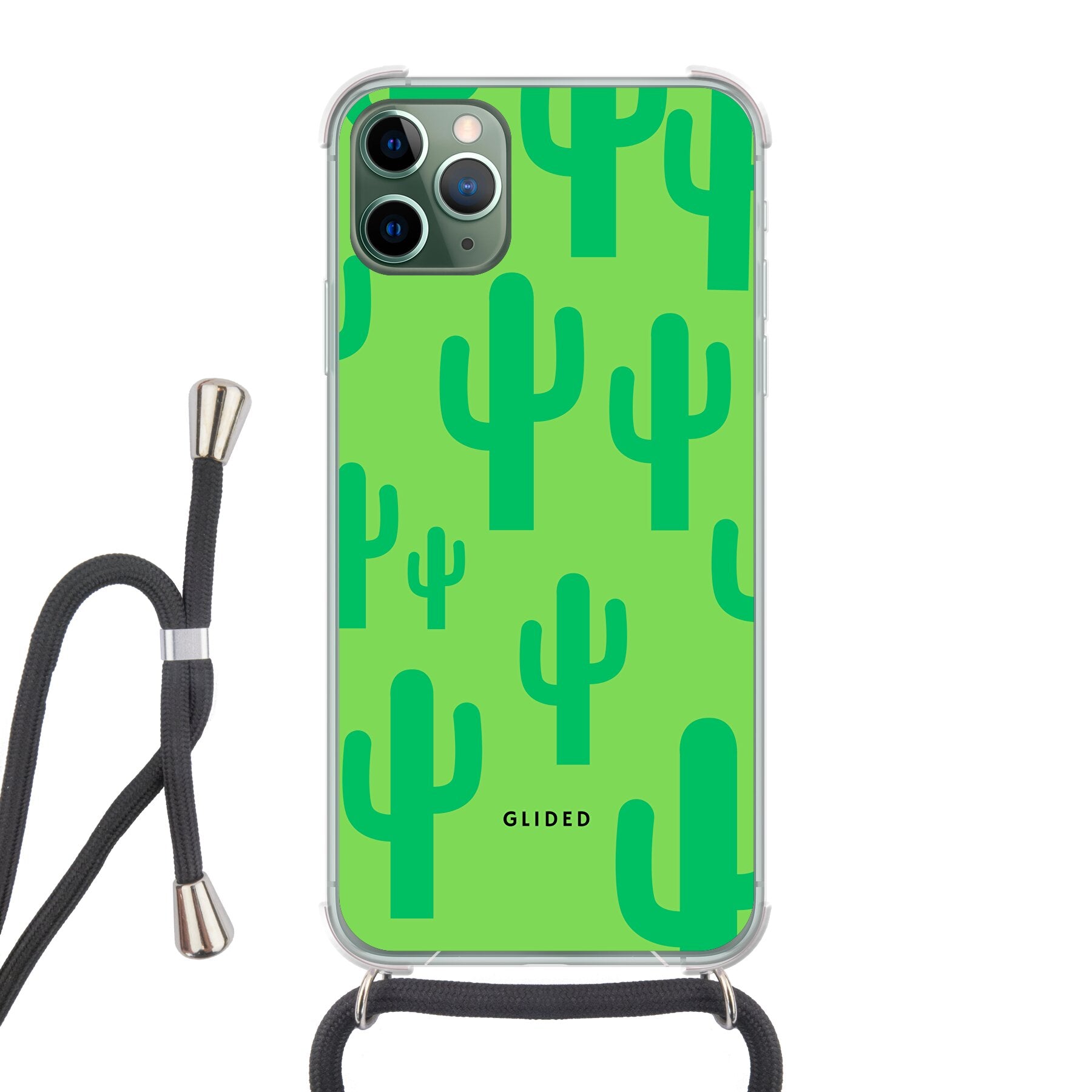 Cactus Spikes Handyhülle für iPhone 11 Pro Max mit lebendigem Kaktusdesign auf grünem Hintergrund.