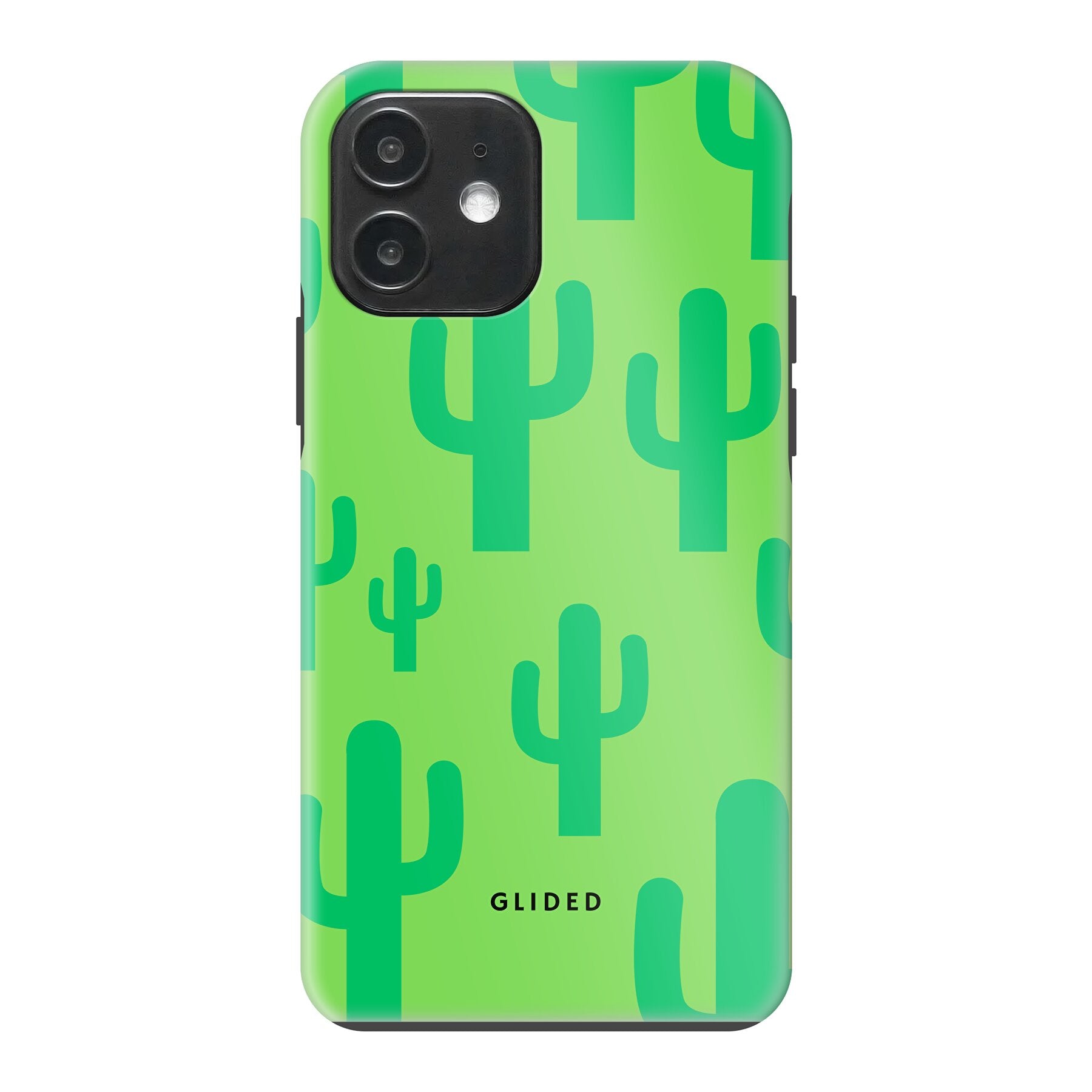 Cactus Spikes iPhone 12 Pro Handyhülle mit lebendigem Kaktusdesign auf grünem Hintergrund, stilvoll und schützend.