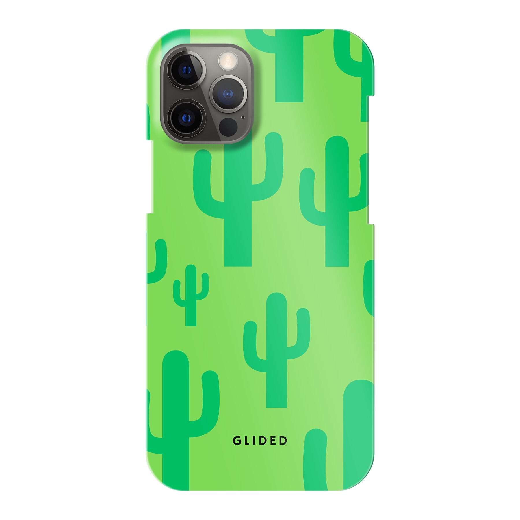 Cactus Spikes iPhone 12 Pro Handyhülle mit lebendigem Kaktusdesign auf grünem Hintergrund, stilvoll und schützend.