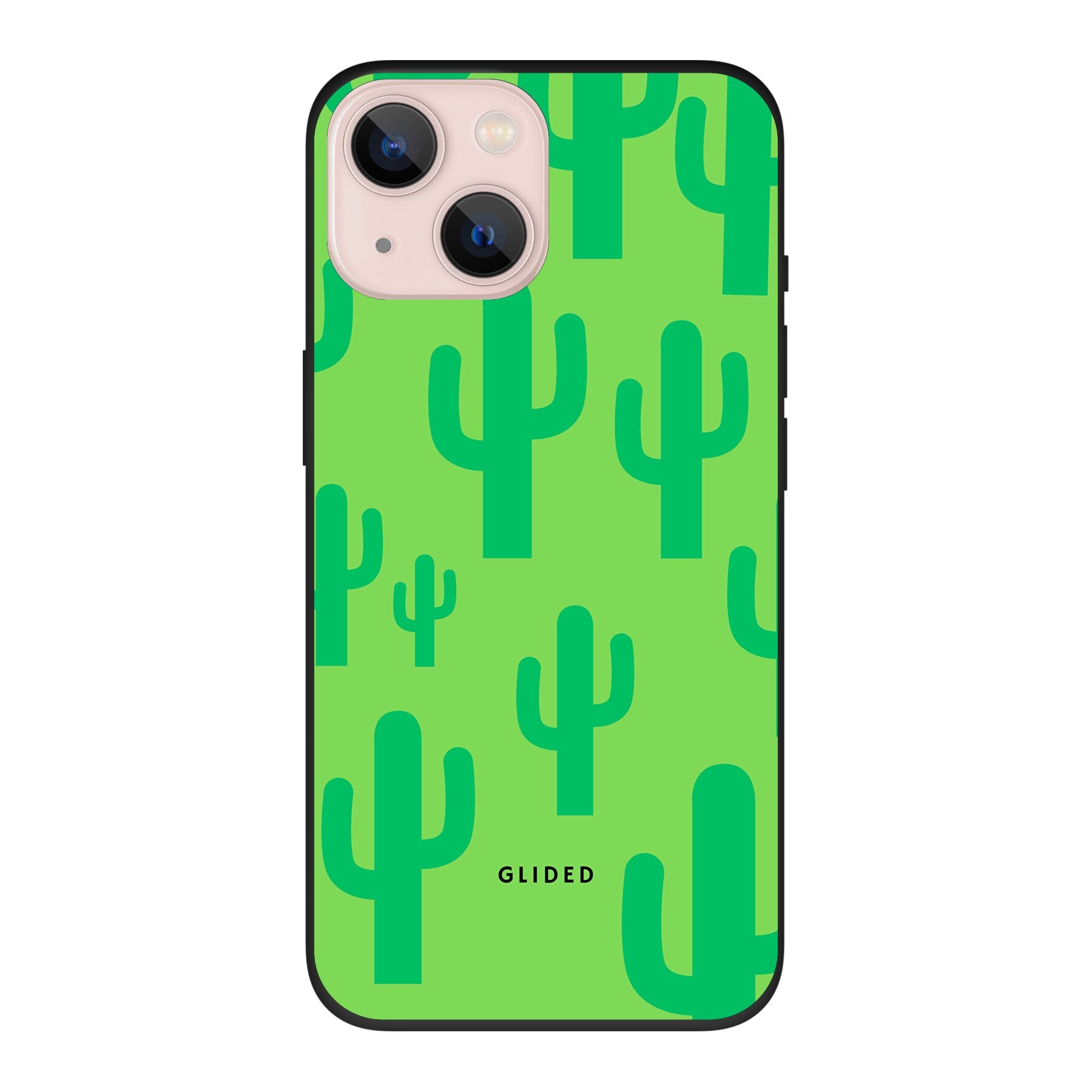 Cactus Spikes iPhone 13 Handyhülle mit lebendigem Kaktusdesign auf grünem Hintergrund, ideal für stilvollen Schutz.