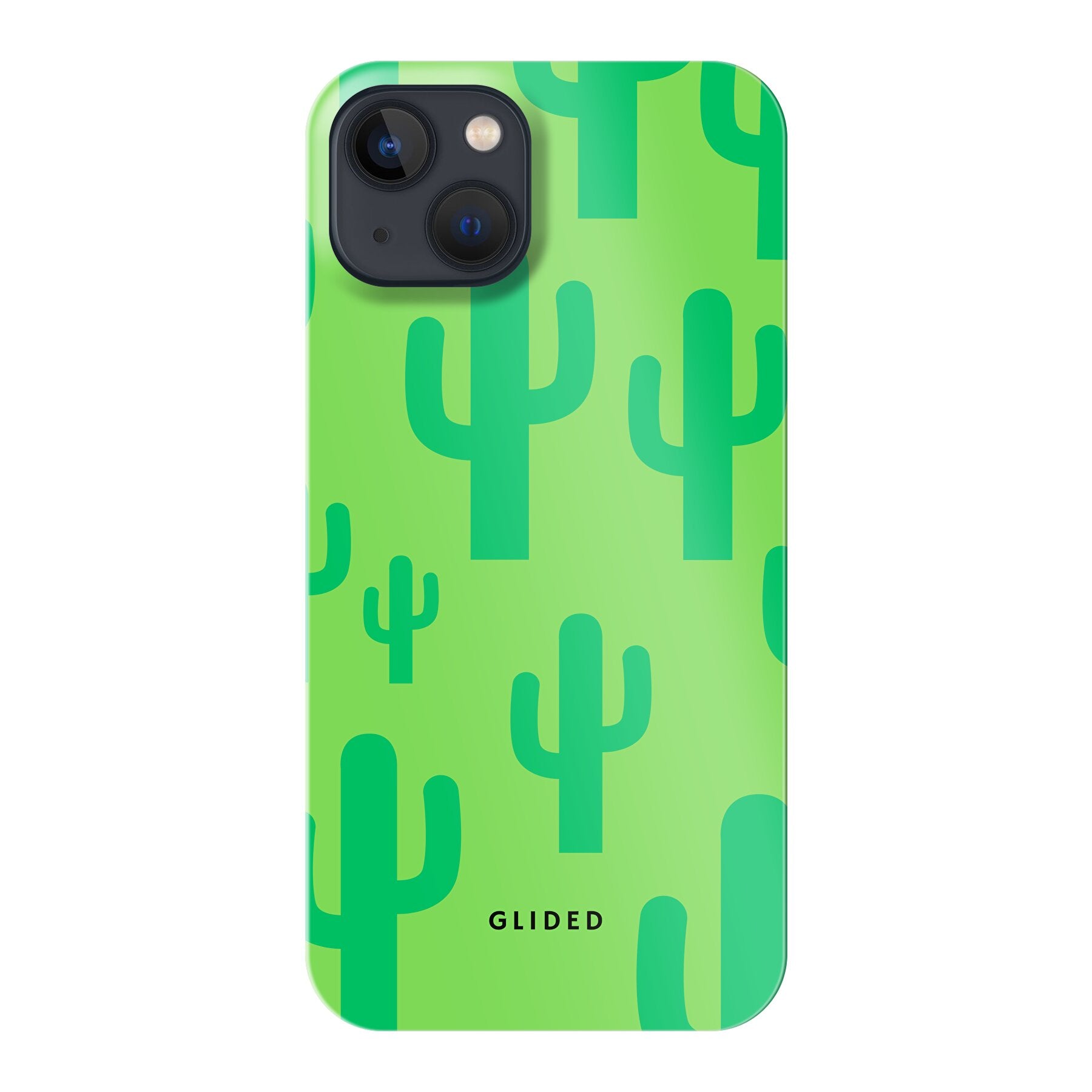 Cactus Spikes iPhone 13 Handyhülle mit lebendigem Kaktusdesign auf grünem Hintergrund, ideal für stilvollen Schutz.