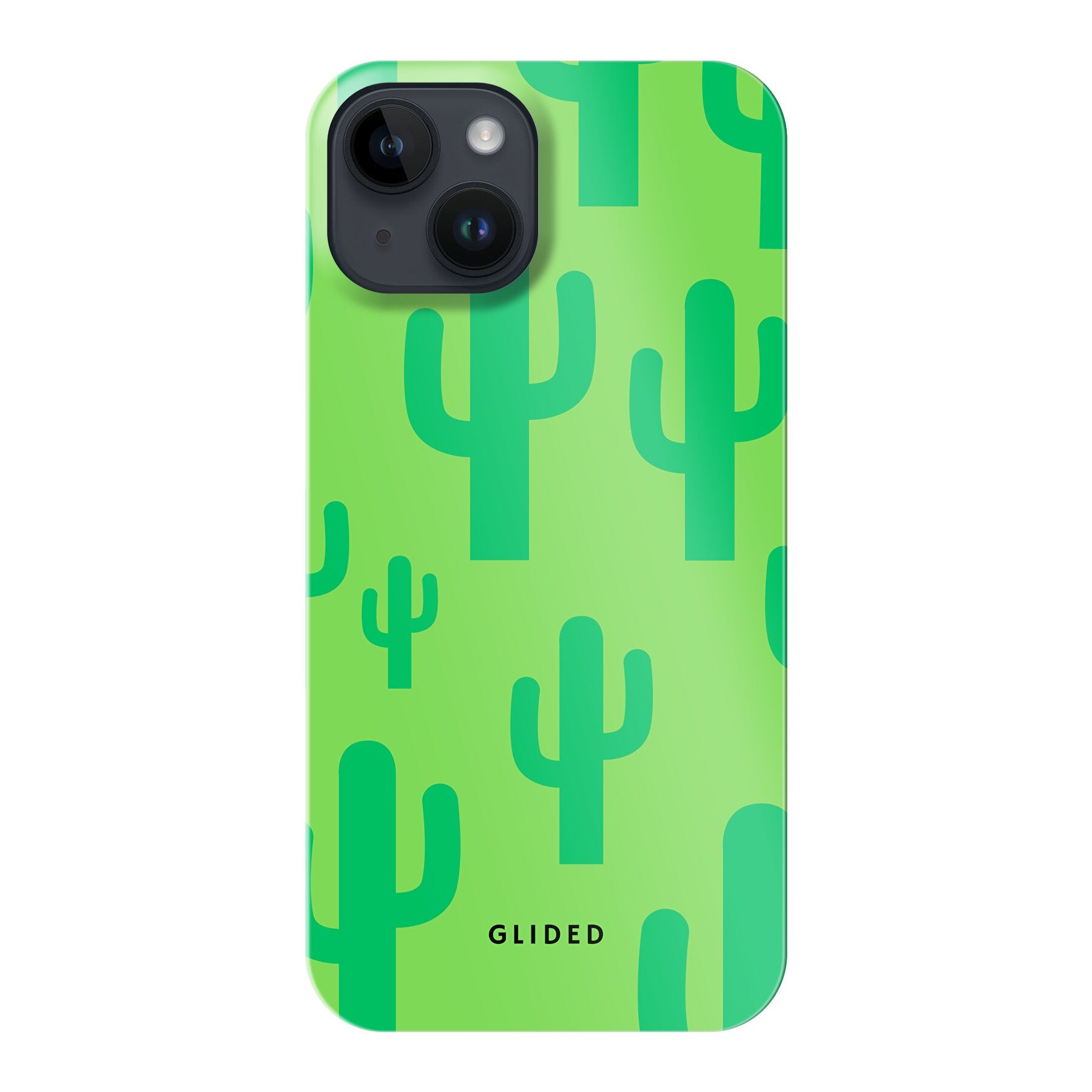 Cactus Spikes iPhone 14 Handyhülle mit lebendigem Kaktus-Design auf grünem Hintergrund, ideal für stilvollen Schutz.