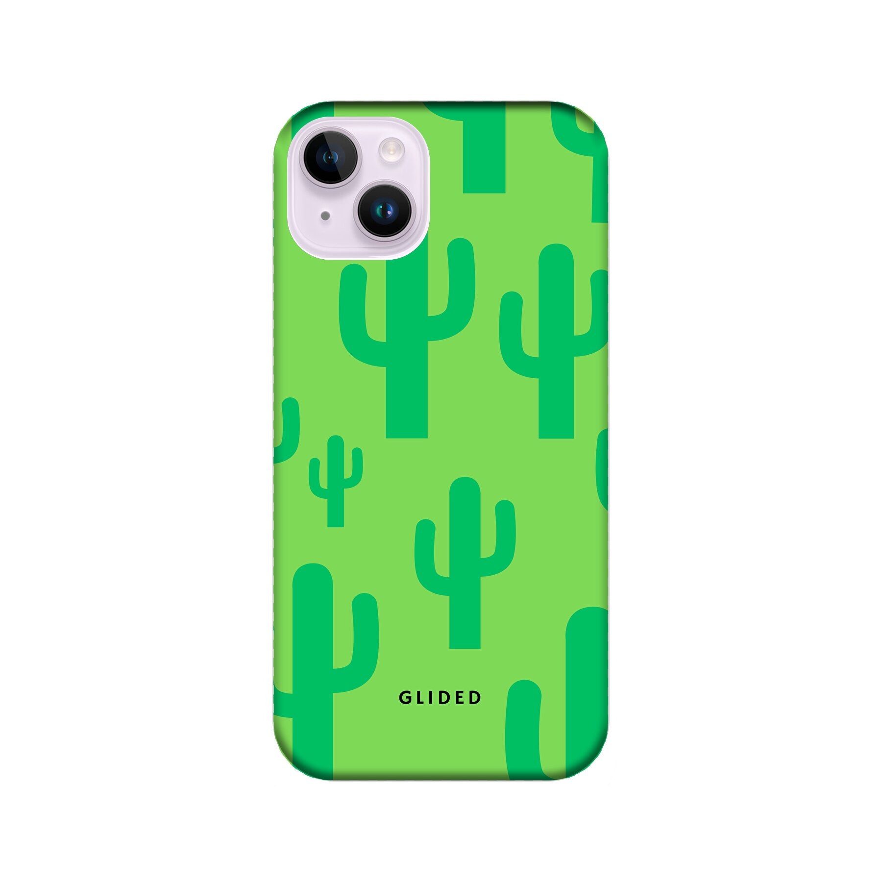 Cactus Spikes Handyhülle für iPhone 14 Plus mit lebendigen Kaktusdesign auf grünem Hintergrund, stilvoll und schützend.