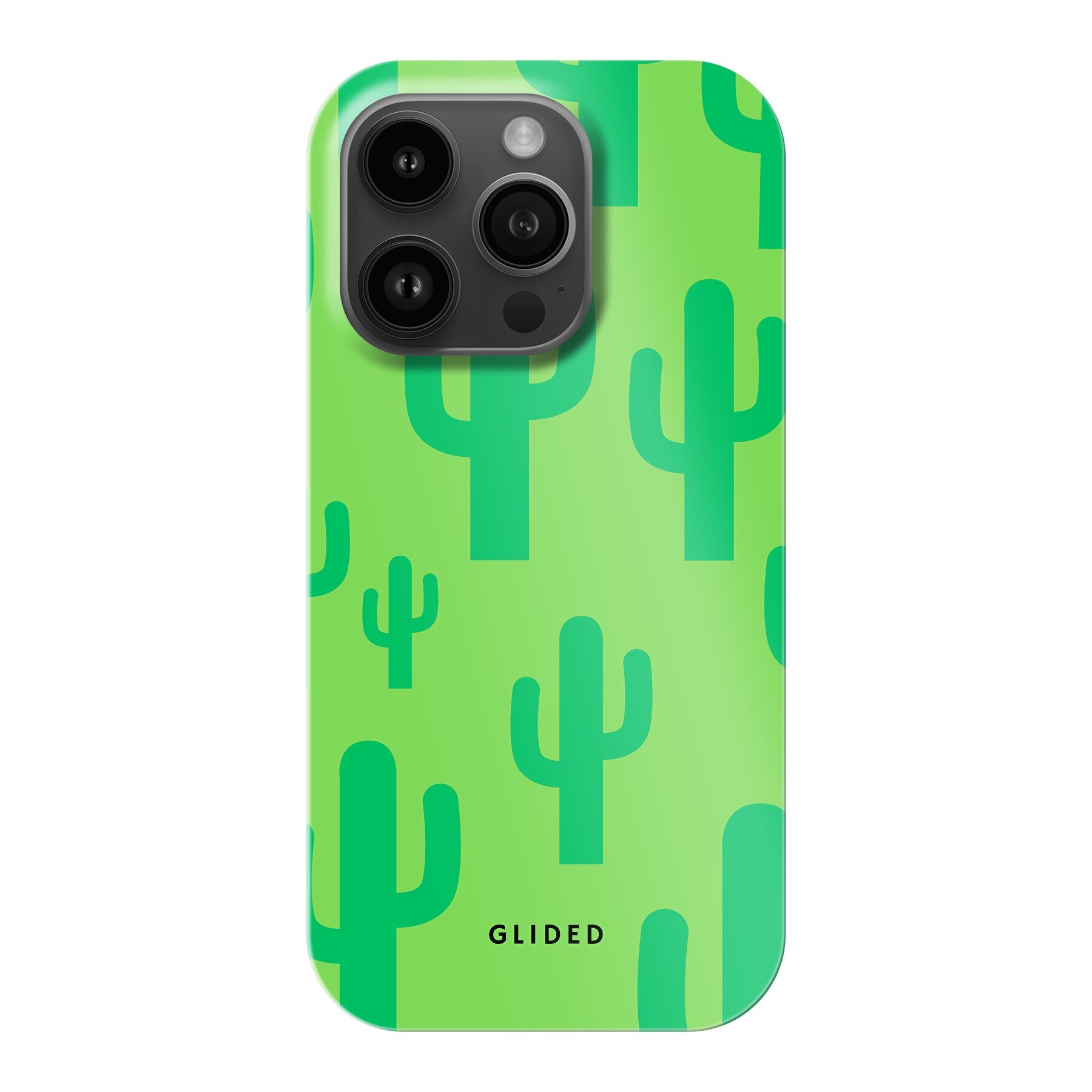 Cactus Spikes iPhone 14 Pro Handyhülle mit lebendigem Kaktusdesign auf grünem Hintergrund, idealer Schutz und stilvolles Accessoire.