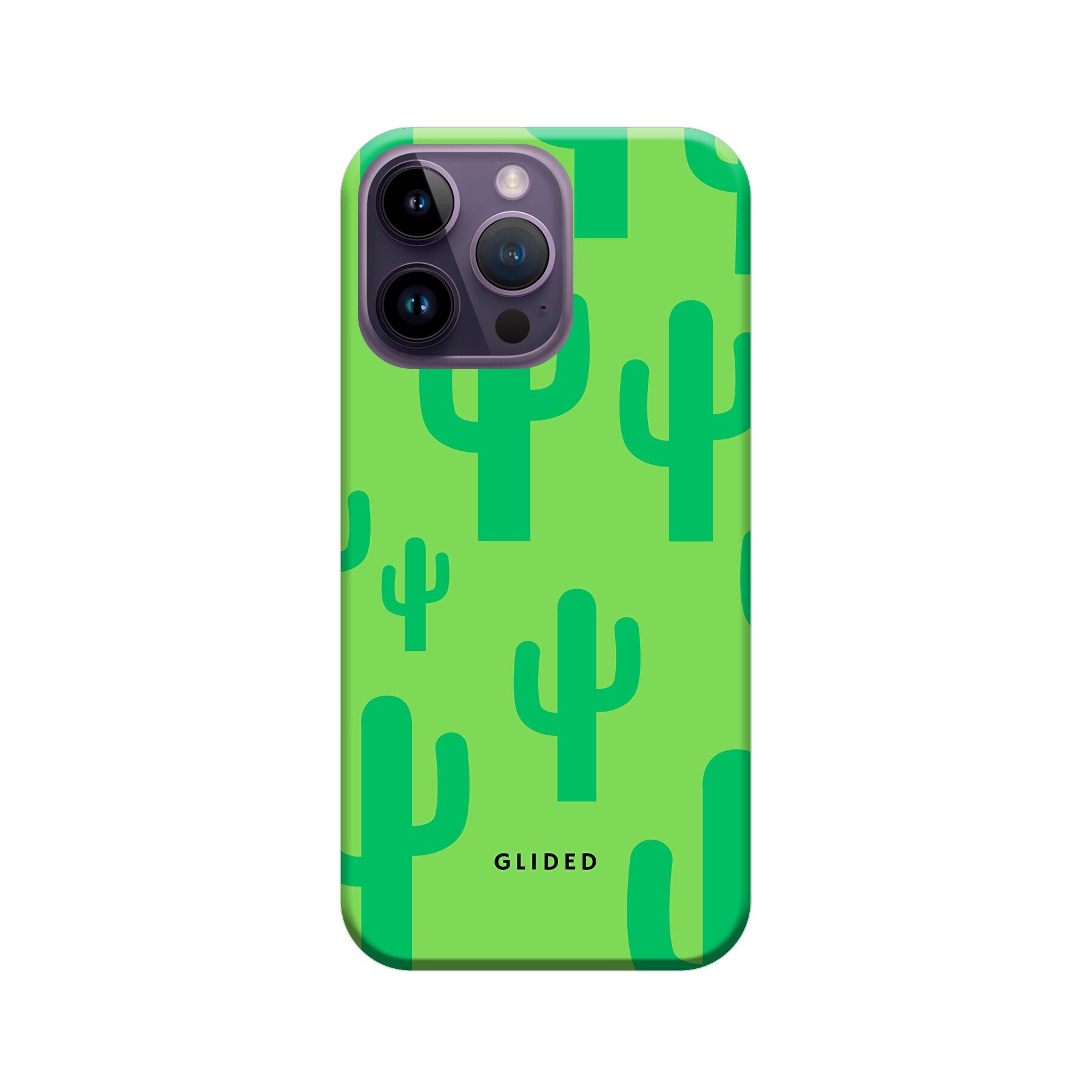 Cactus Spikes iPhone 14 Pro Max Handyhülle mit lebendigem Kaktus-Design auf grünem Hintergrund, idealer Schutz und Stil.